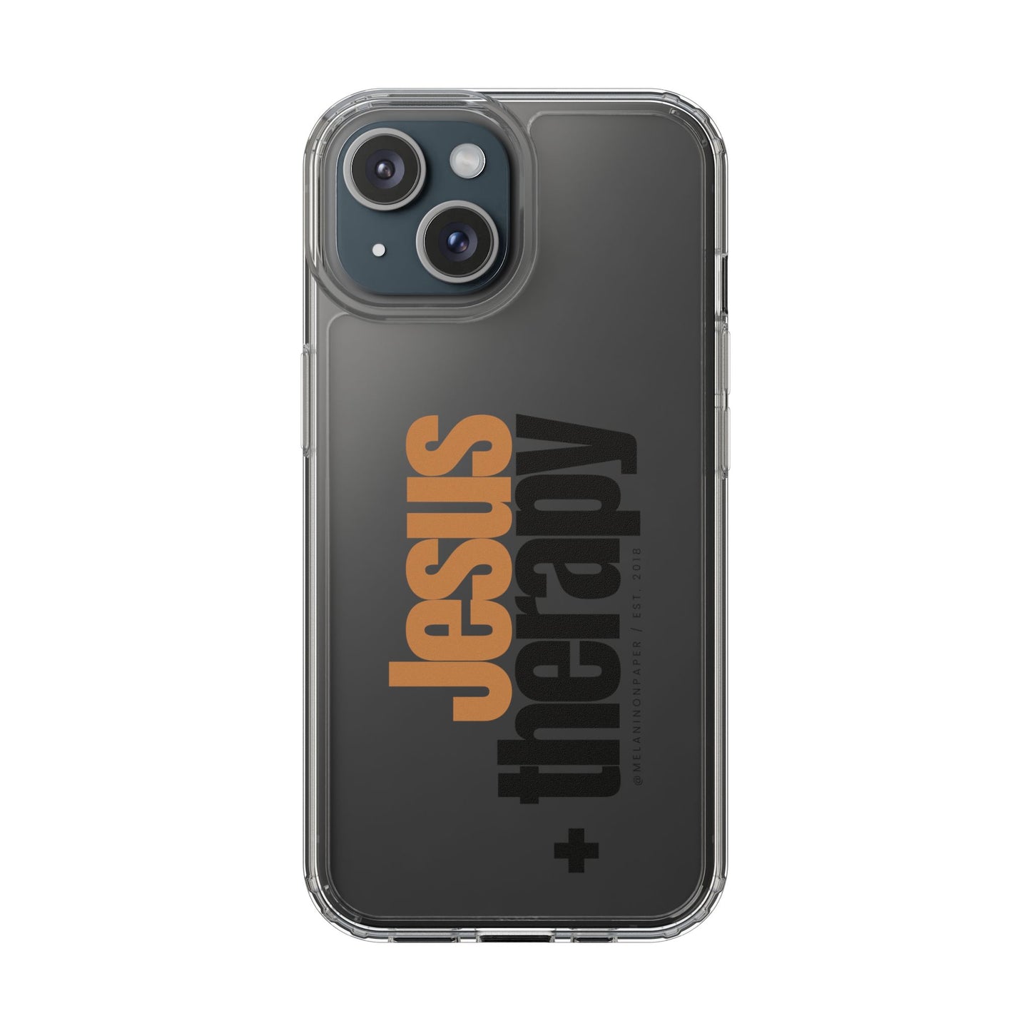 "Jesus + therapy" Clear Phone Cases - black & gold