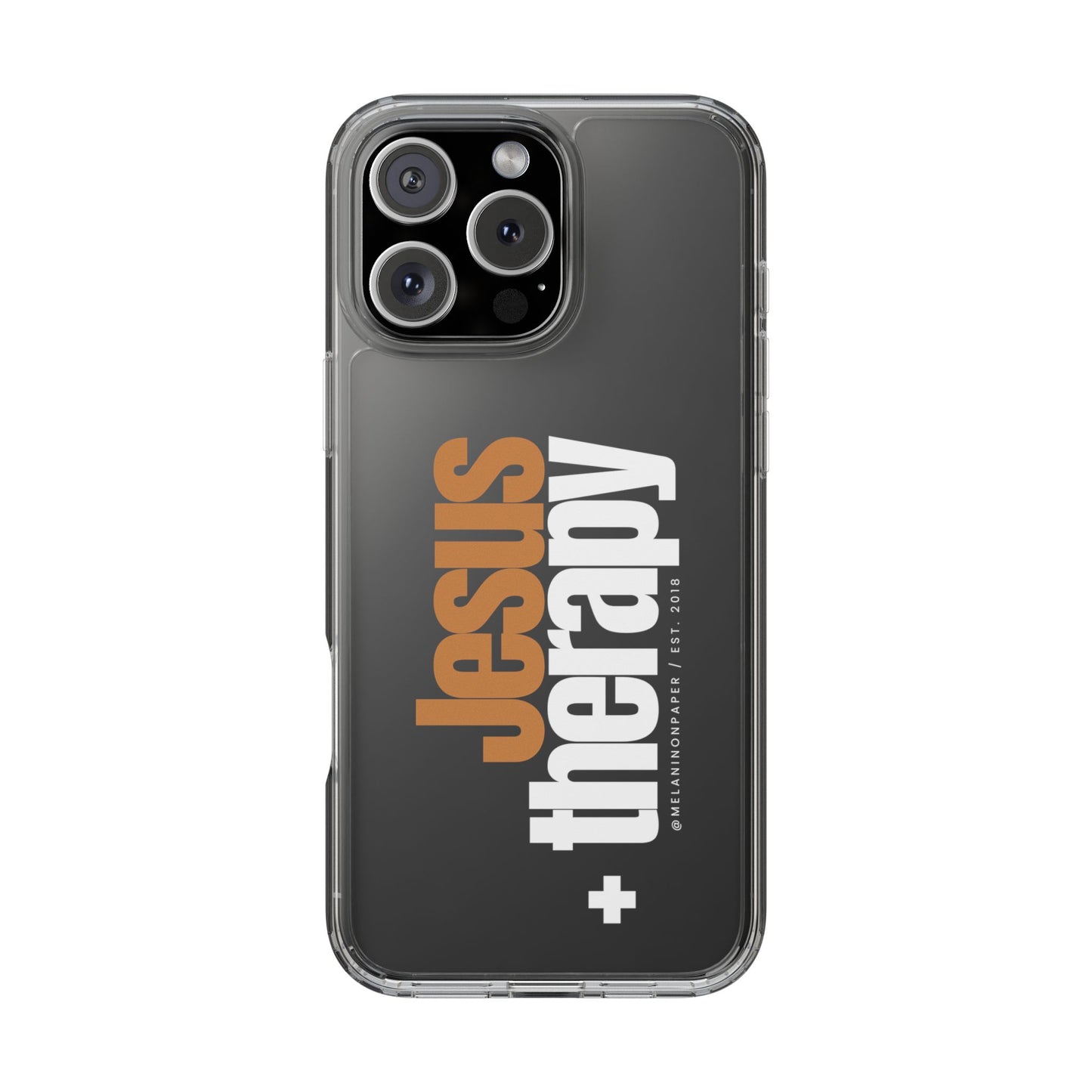 "Jesus + therapy" Clear Phone Cases - white & gold