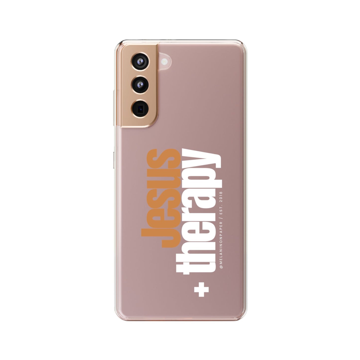 "Jesus + therapy" Clear Phone Cases - white & gold