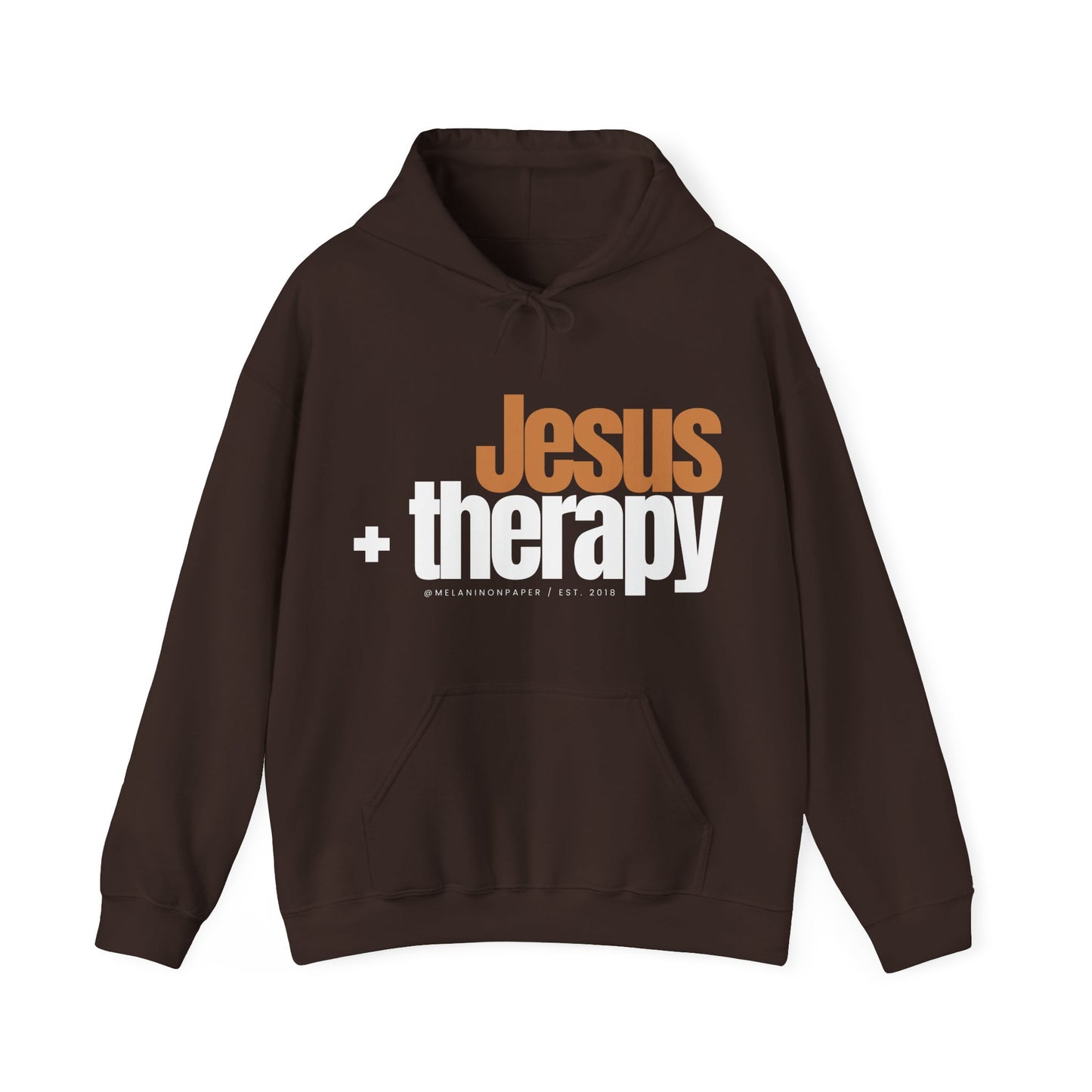 "Jesus + therapy" Unisex Heavy Blend™ Hooded Sweatshirt - Black, Chocolate, Navy Blue, Dark Gray, & Hunter Green Available