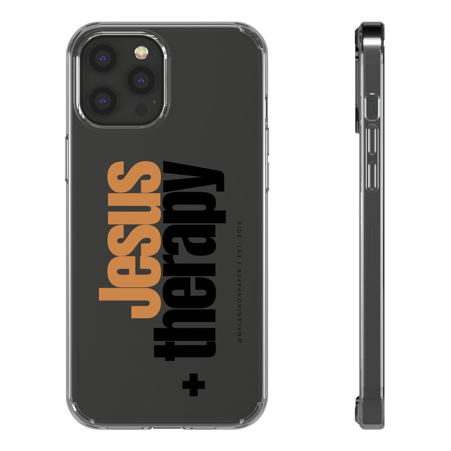 "Jesus + therapy" Clear Phone Cases - black & gold