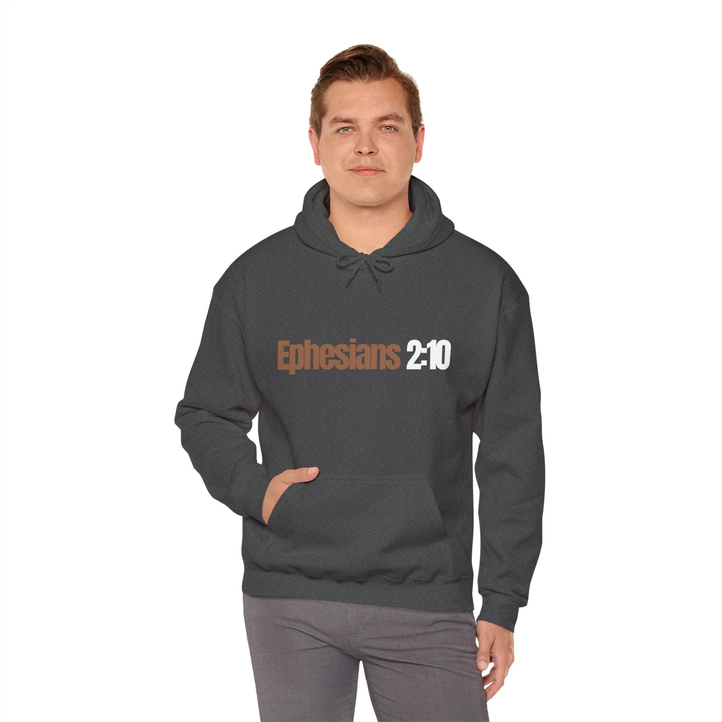 "Ephesians 2:10" Unisex Heavy Blend™ Hooded Sweatshirt - Black, Chocolate, Navy Blue, Gray, Dark Gray, & Hunter Green Available
