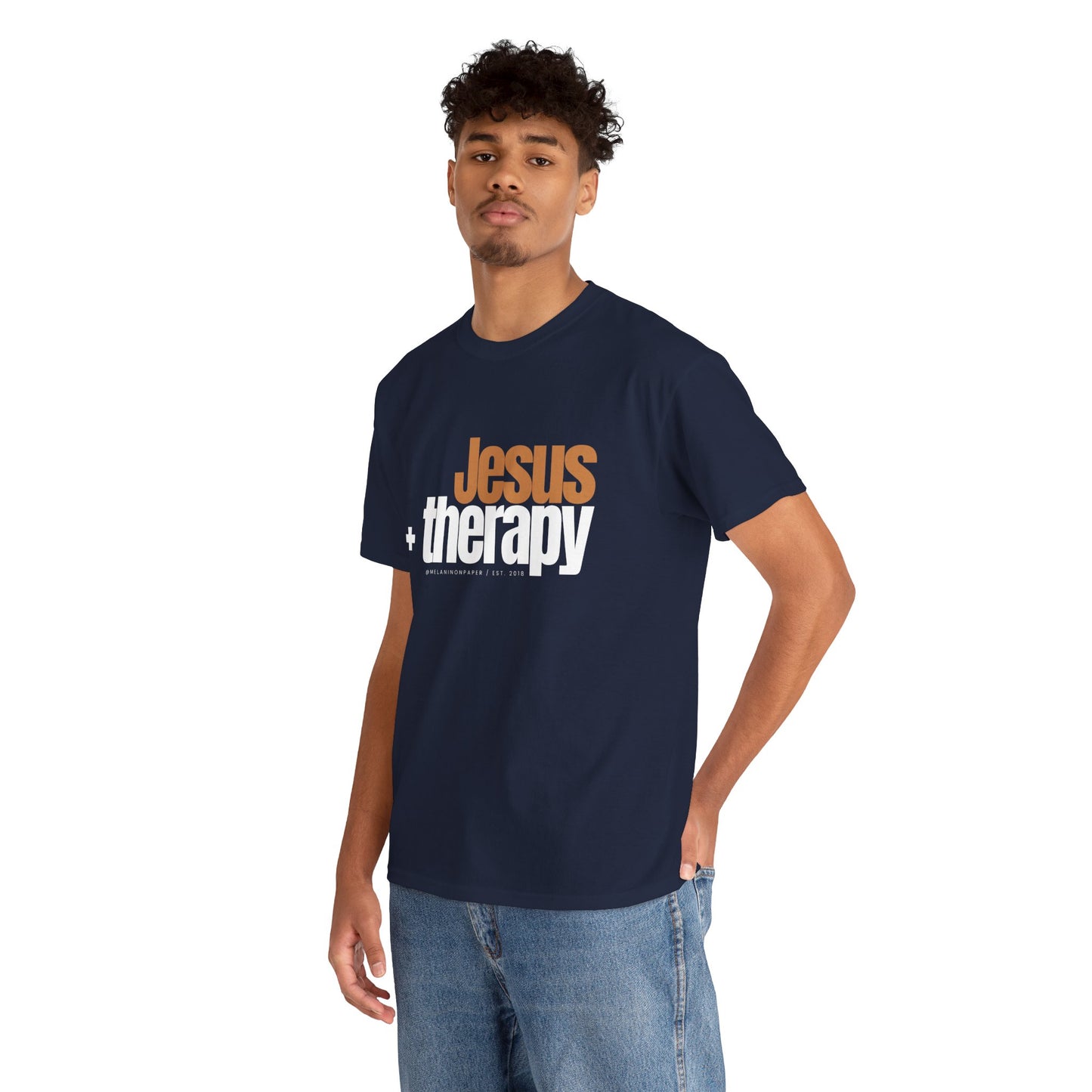 "Jesus + therapy" Unisex Heavy Cotton Tee - Black, Graphite Heather Grey, Dark Heather Grey, & Navy