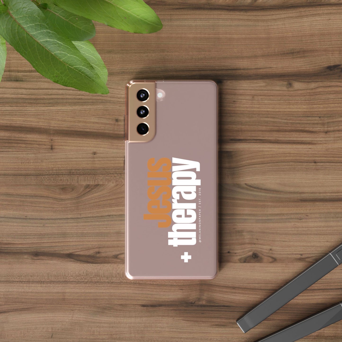"Jesus + therapy" Clear Phone Cases - white & gold