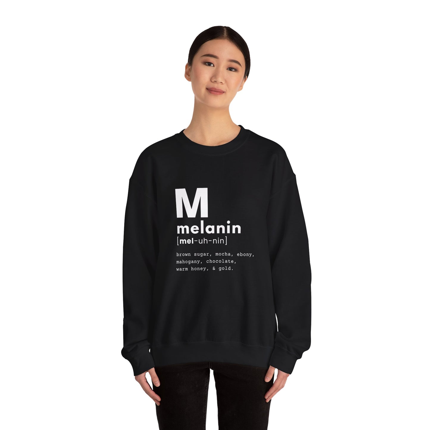 "melanin" Unisex Heavy Blend™ Crewneck Sweatshirt - Black & Navy Blue Available
