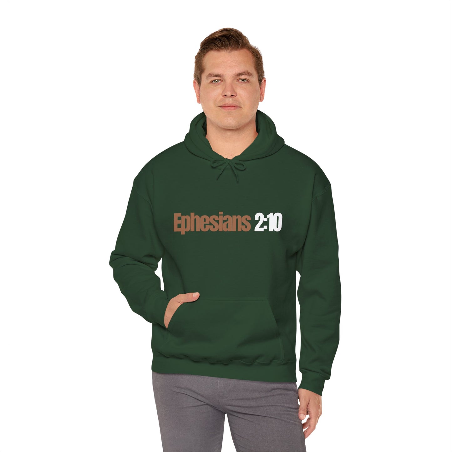"Ephesians 2:10" Unisex Heavy Blend™ Hooded Sweatshirt - Black, Chocolate, Navy Blue, Gray, Dark Gray, & Hunter Green Available