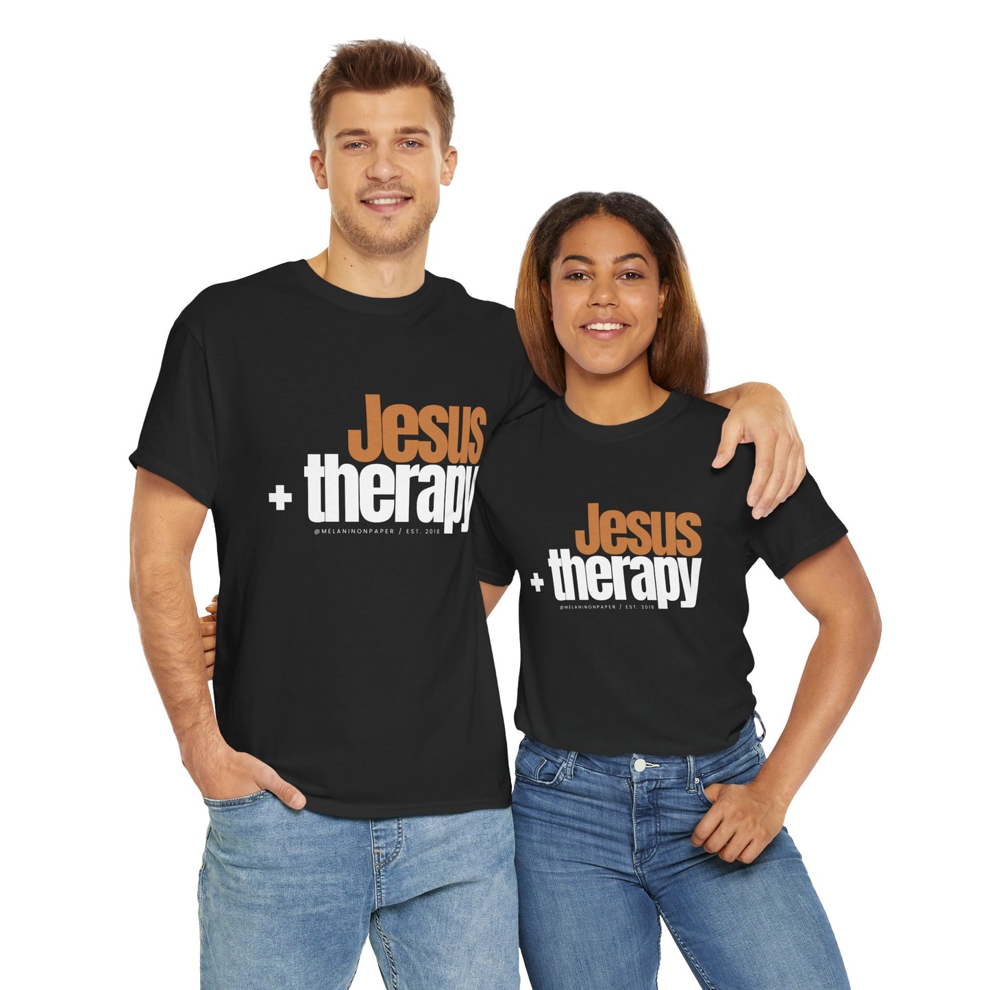 "Jesus + therapy" Unisex Heavy Cotton Tee - Black, Graphite Heather Grey, Dark Heather Grey, & Navy