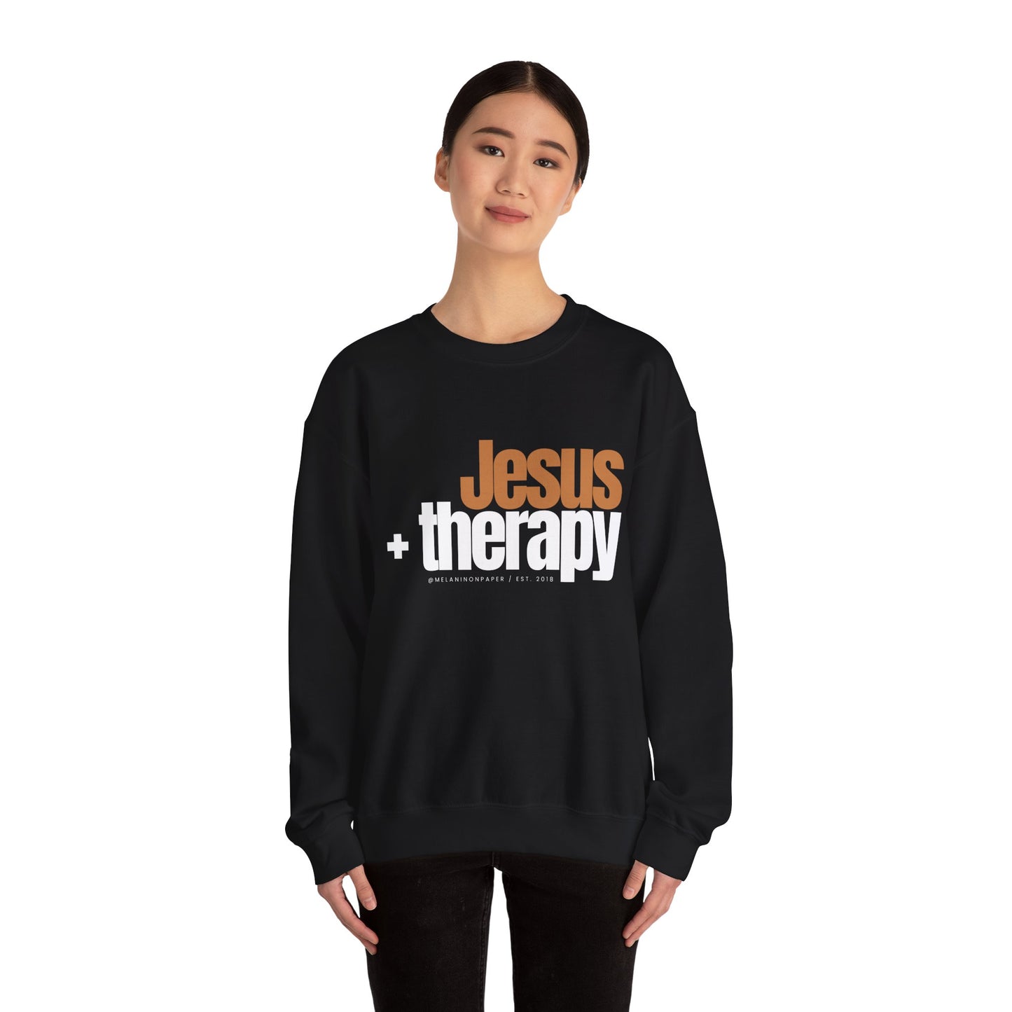 "Jesus + therapy" Unisex Heavy Blend™ Crewneck Sweatshirt - Black, Gray, & Navy Blue Available