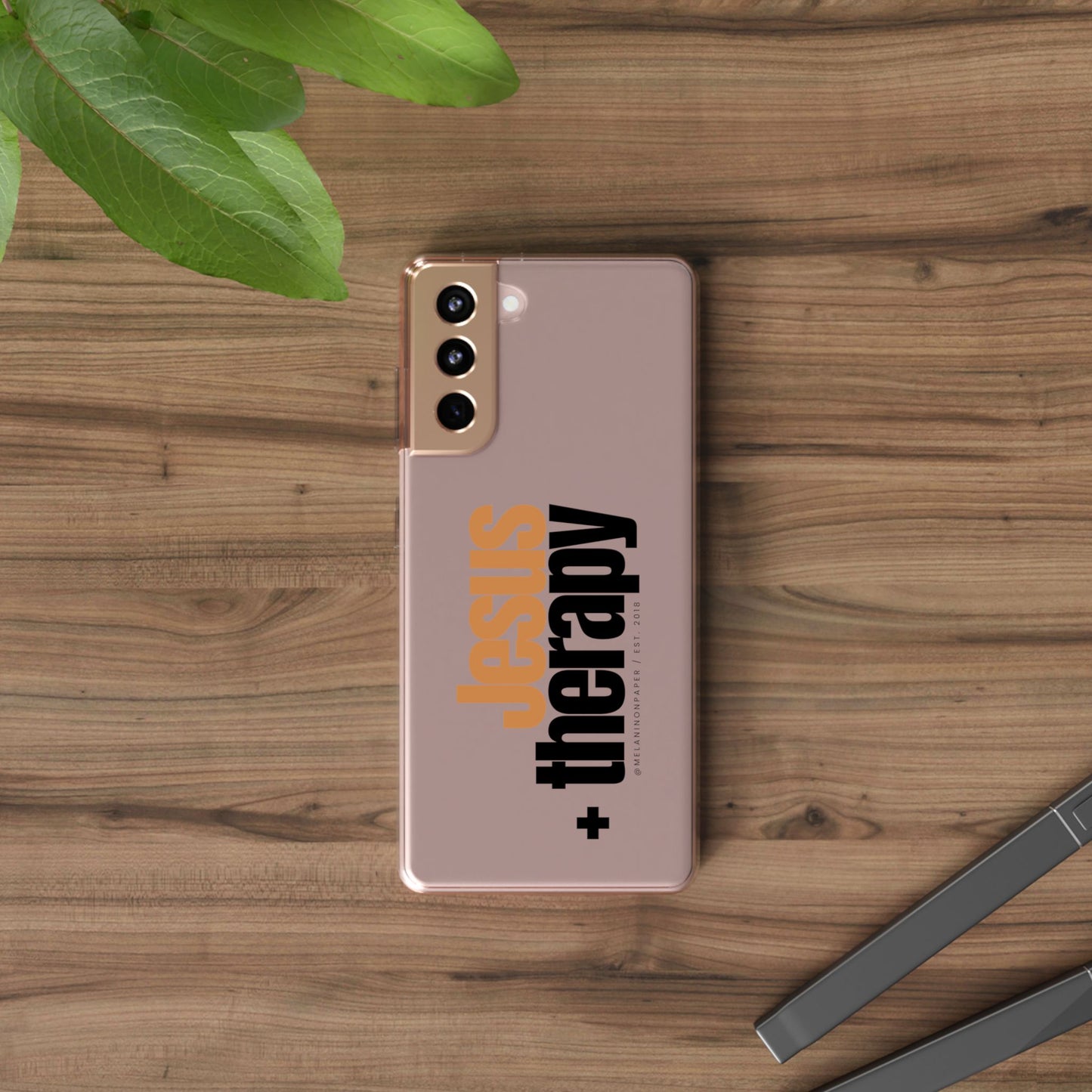 "Jesus + therapy" Clear Phone Cases - black & gold