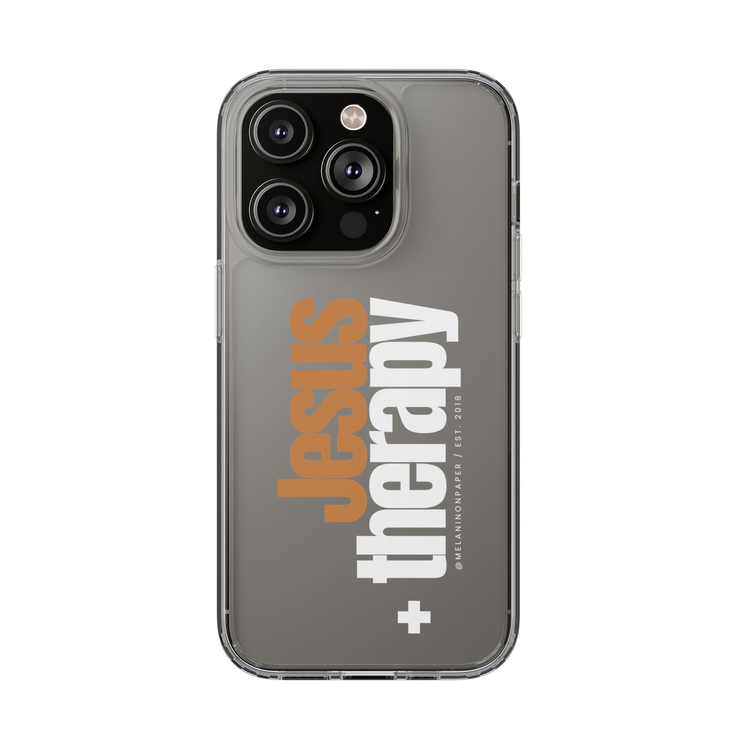 "Jesus + therapy" Clear Phone Cases - white & gold