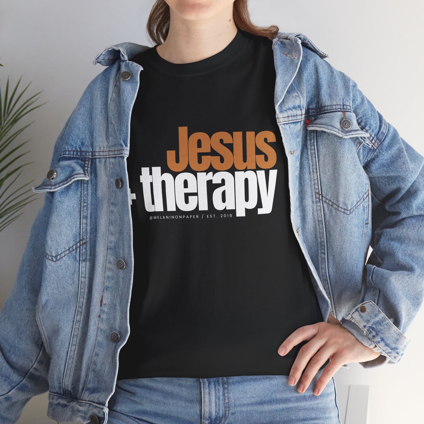 "Jesus + therapy" Unisex Heavy Cotton Tee - Black, Graphite Heather Grey, Dark Heather Grey, & Navy