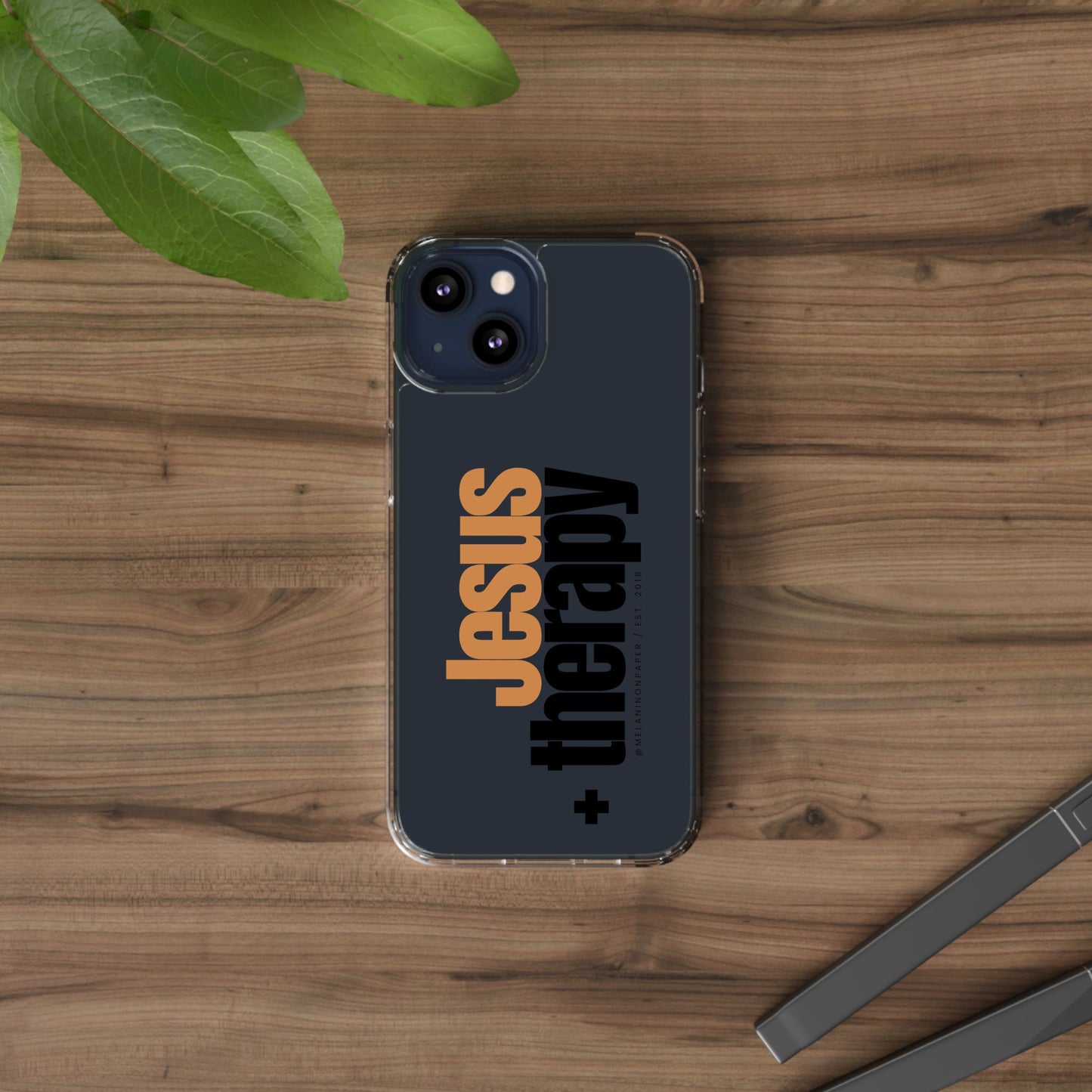 "Jesus + therapy" Clear Phone Cases - black & gold