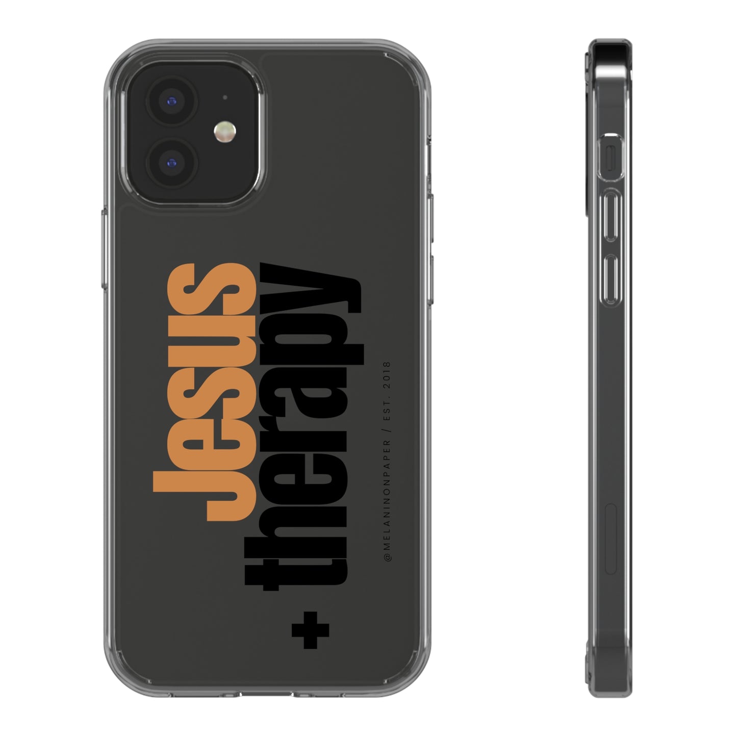 "Jesus + therapy" Clear Phone Cases - black & gold