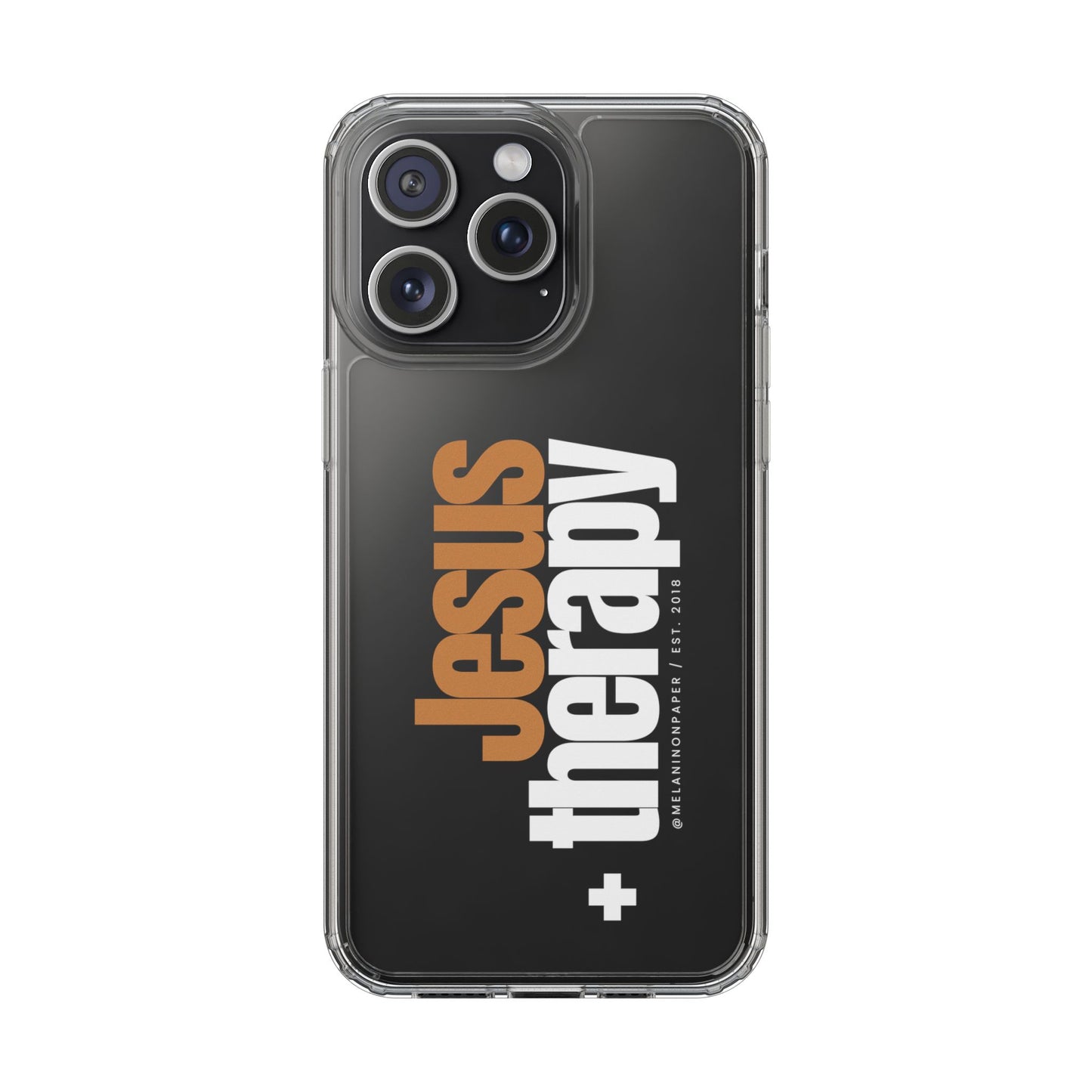 "Jesus + therapy" Clear Phone Cases - white & gold