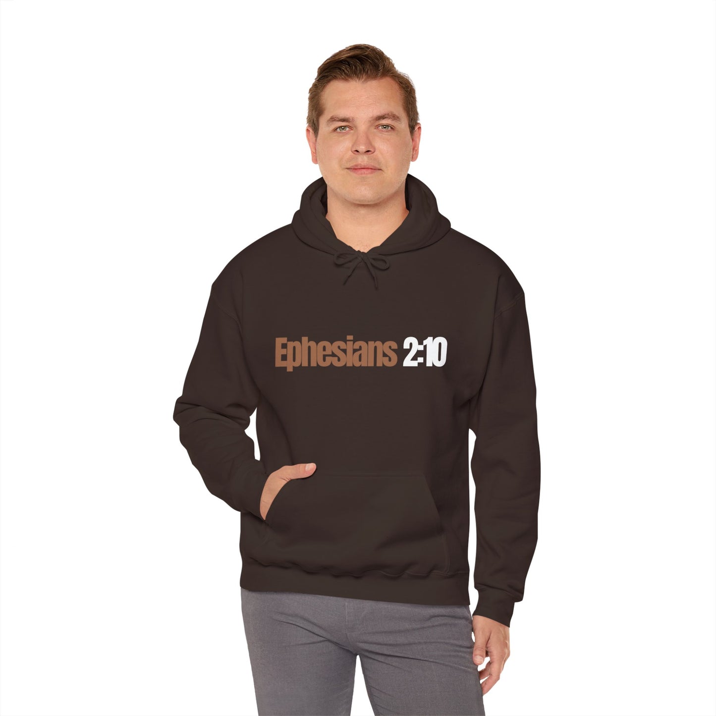 "Ephesians 2:10" Unisex Heavy Blend™ Hooded Sweatshirt - Black, Chocolate, Navy Blue, Gray, Dark Gray, & Hunter Green Available