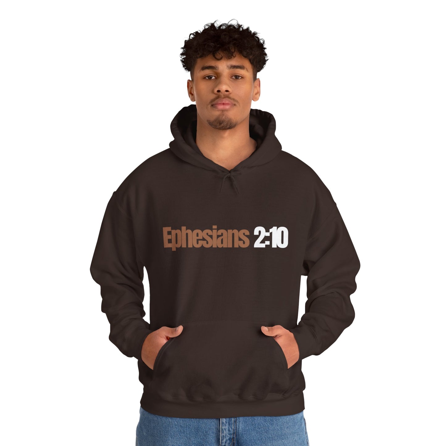 "Ephesians 2:10" Unisex Heavy Blend™ Hooded Sweatshirt - Black, Chocolate, Navy Blue, Gray, Dark Gray, & Hunter Green Available