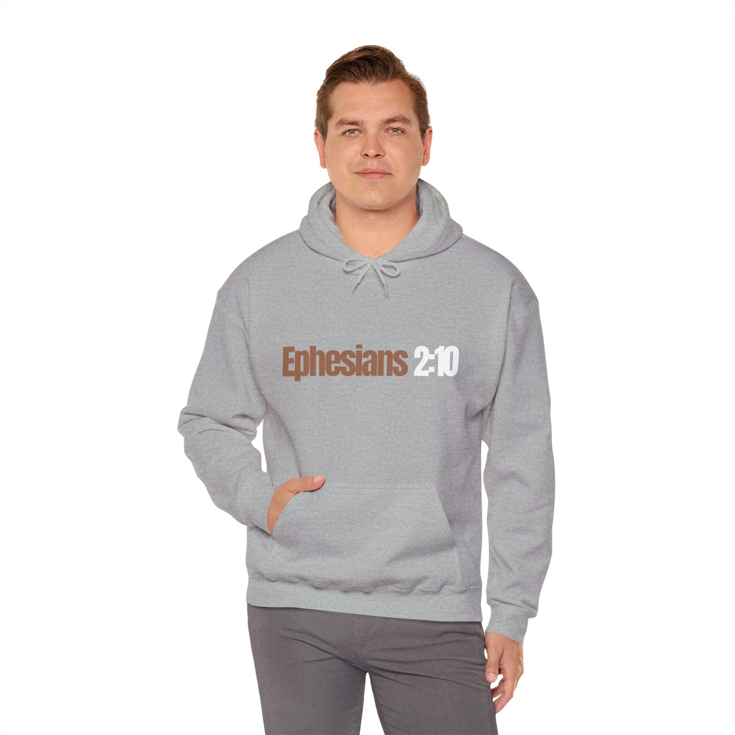 "Ephesians 2:10" Unisex Heavy Blend™ Hooded Sweatshirt - Black, Chocolate, Navy Blue, Gray, Dark Gray, & Hunter Green Available