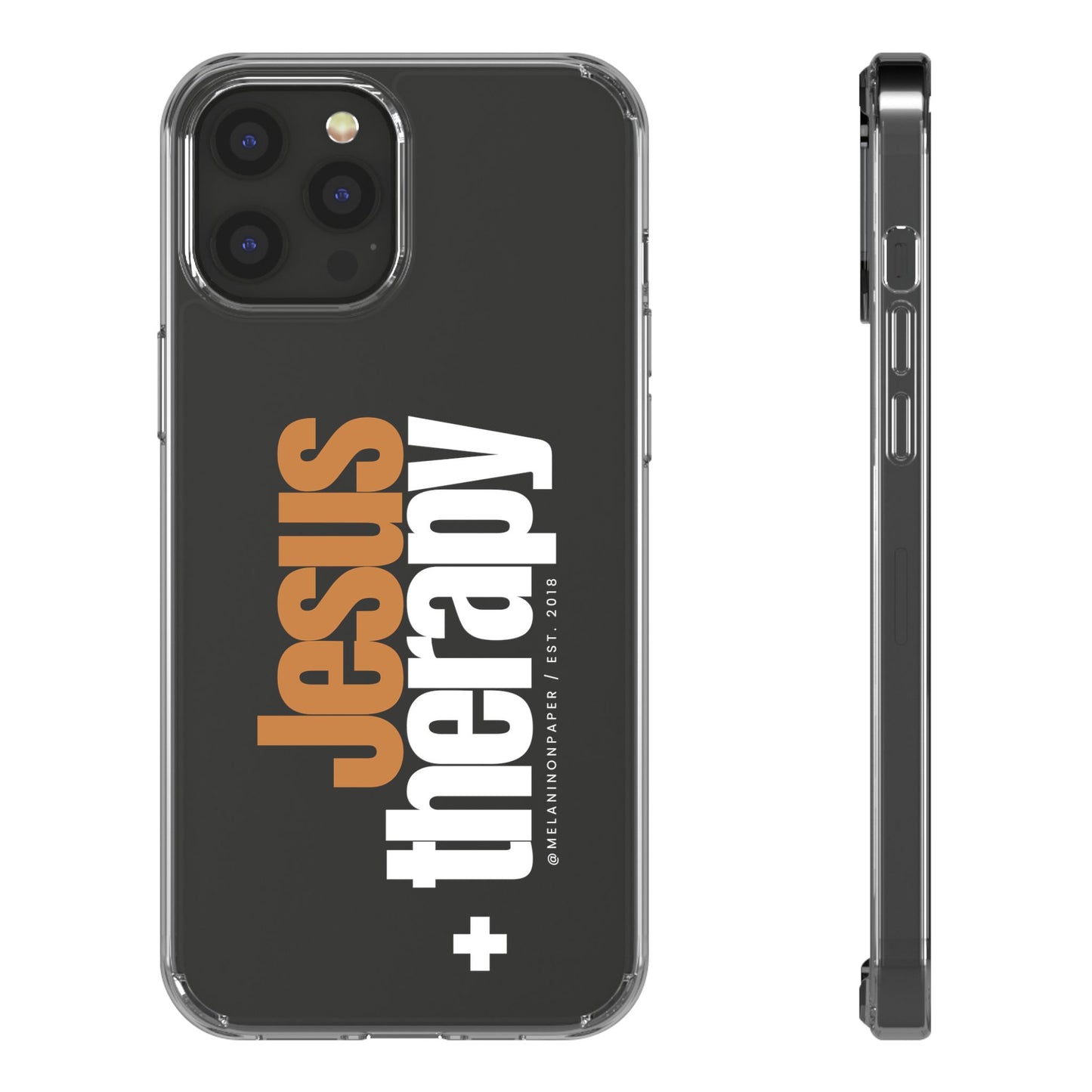 "Jesus + therapy" Clear Phone Cases - white & gold