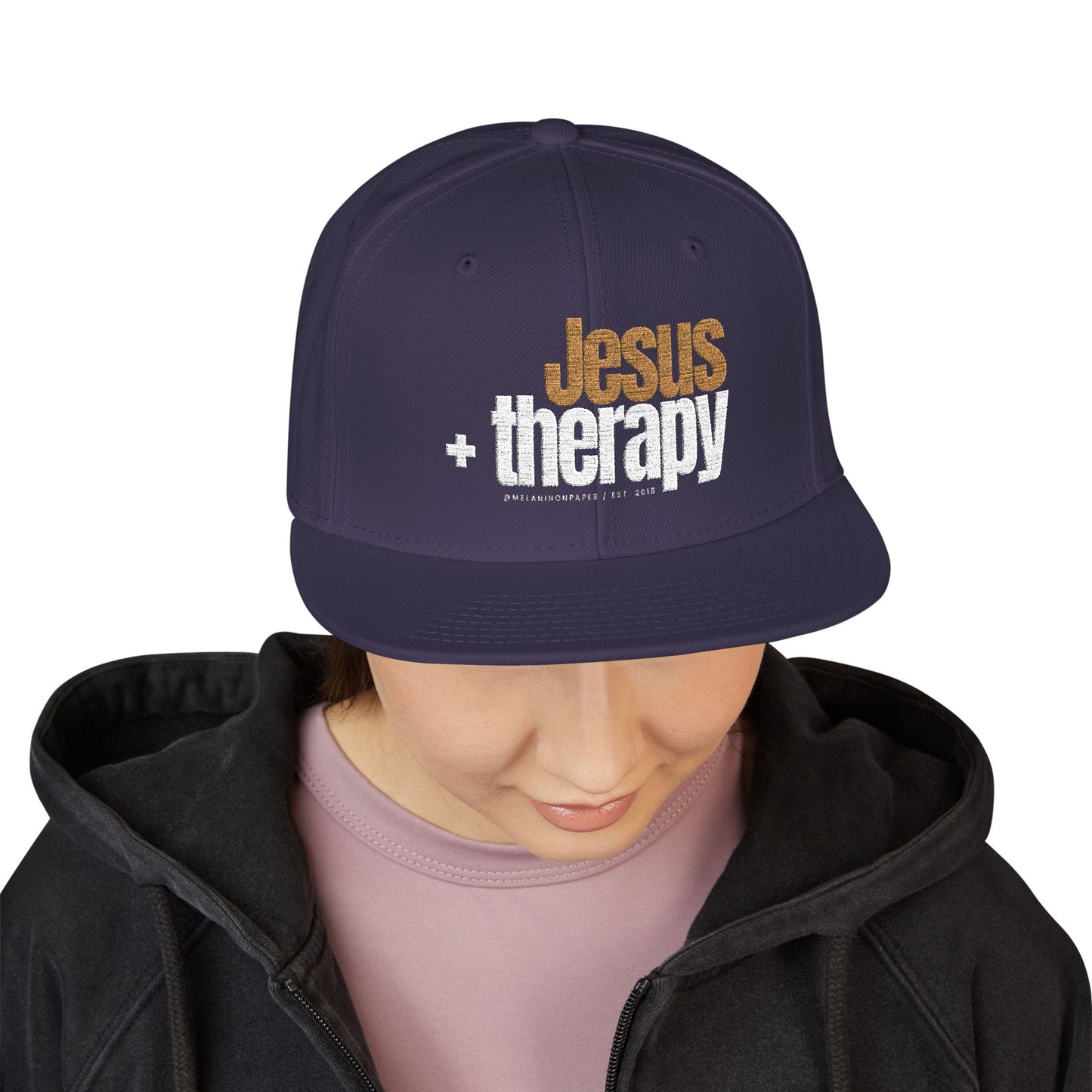 "Jesus + Therapy" Embroidered Snapback Hat