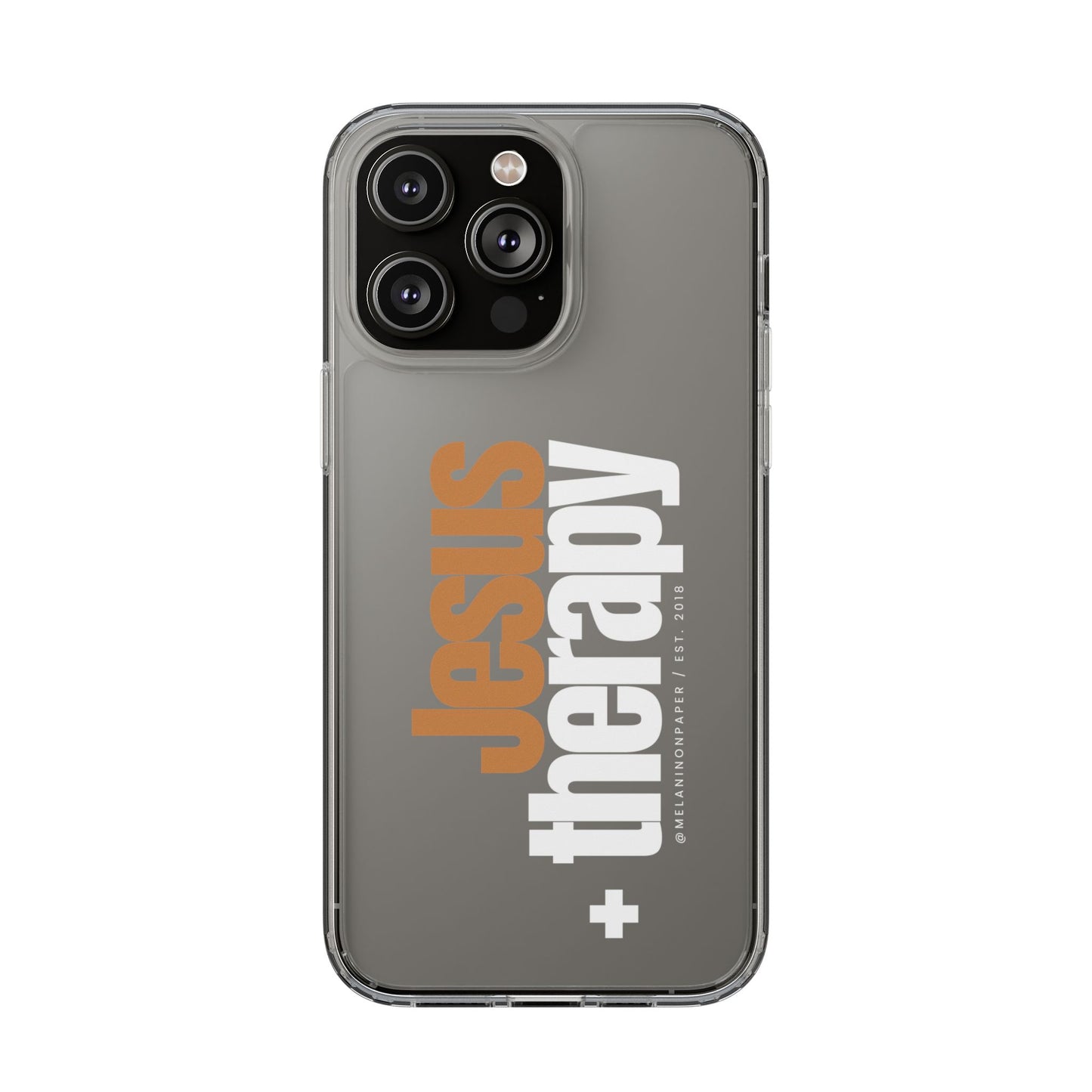 "Jesus + therapy" Clear Phone Cases - white & gold