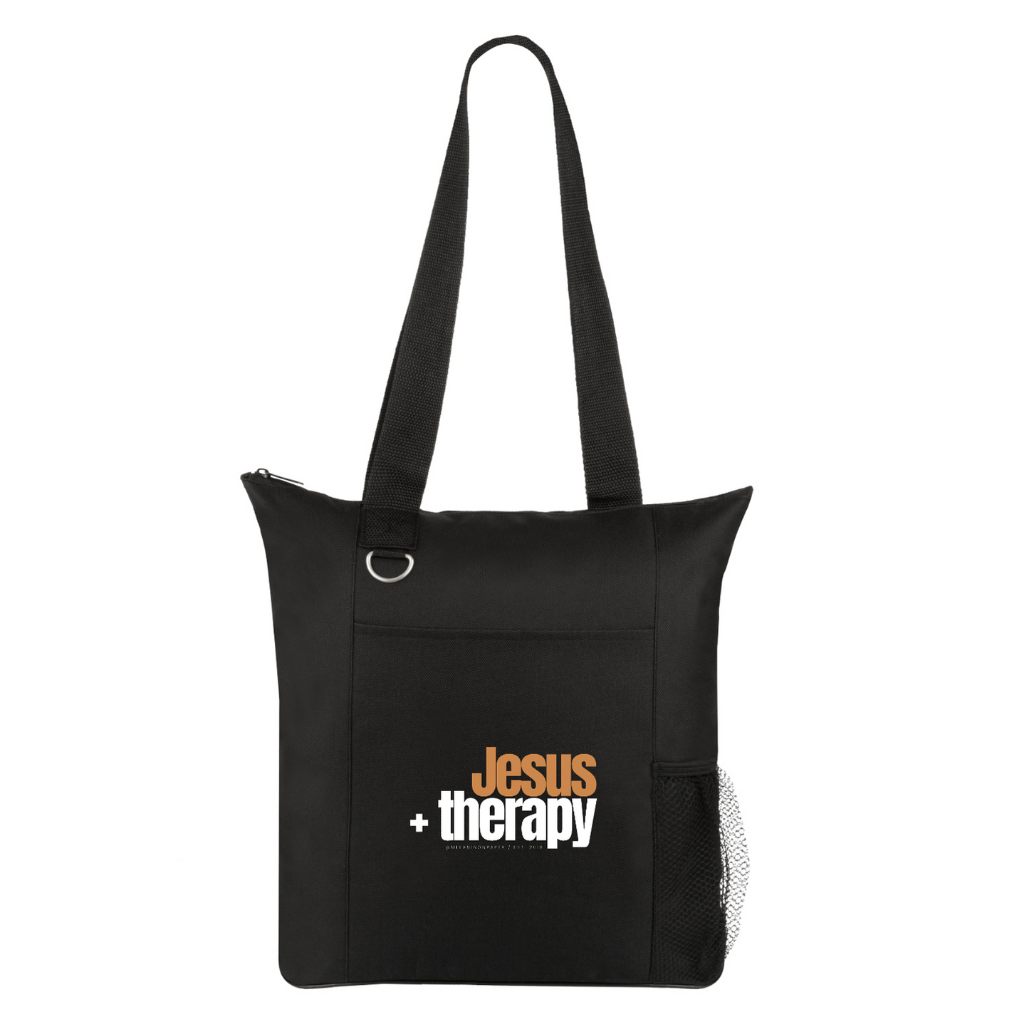 "Jesus + Therapy" Infinity Tote Bag (Black) – 13.7" H x 12" W