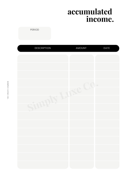 Accumulated Income Printable Insert