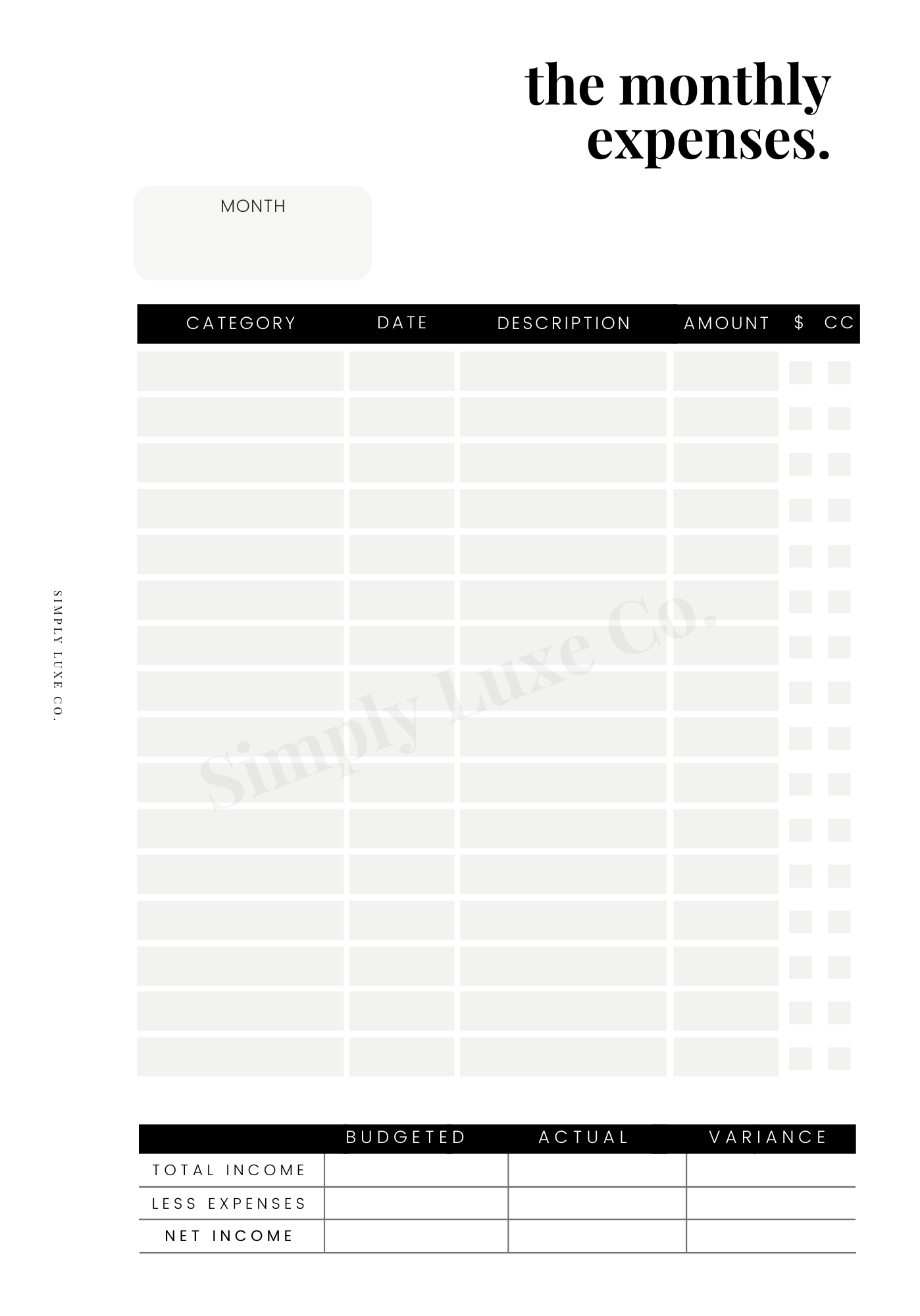 The Monthly Expenses Printable Insert