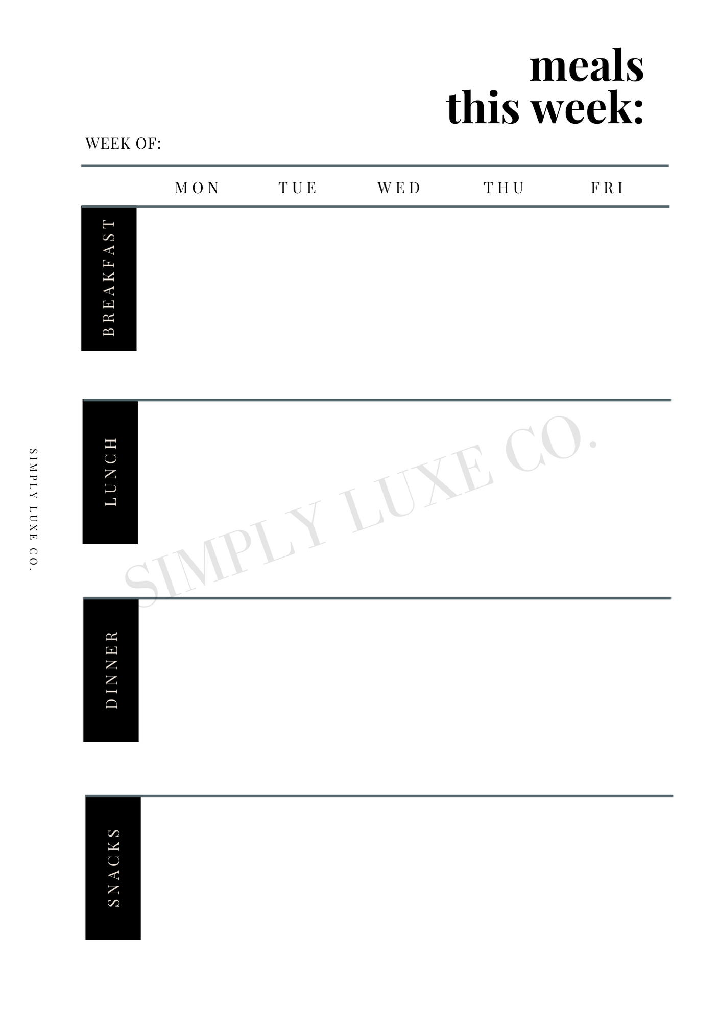 Weekly Meal Planning Printable Inserts - Available in 2 colors