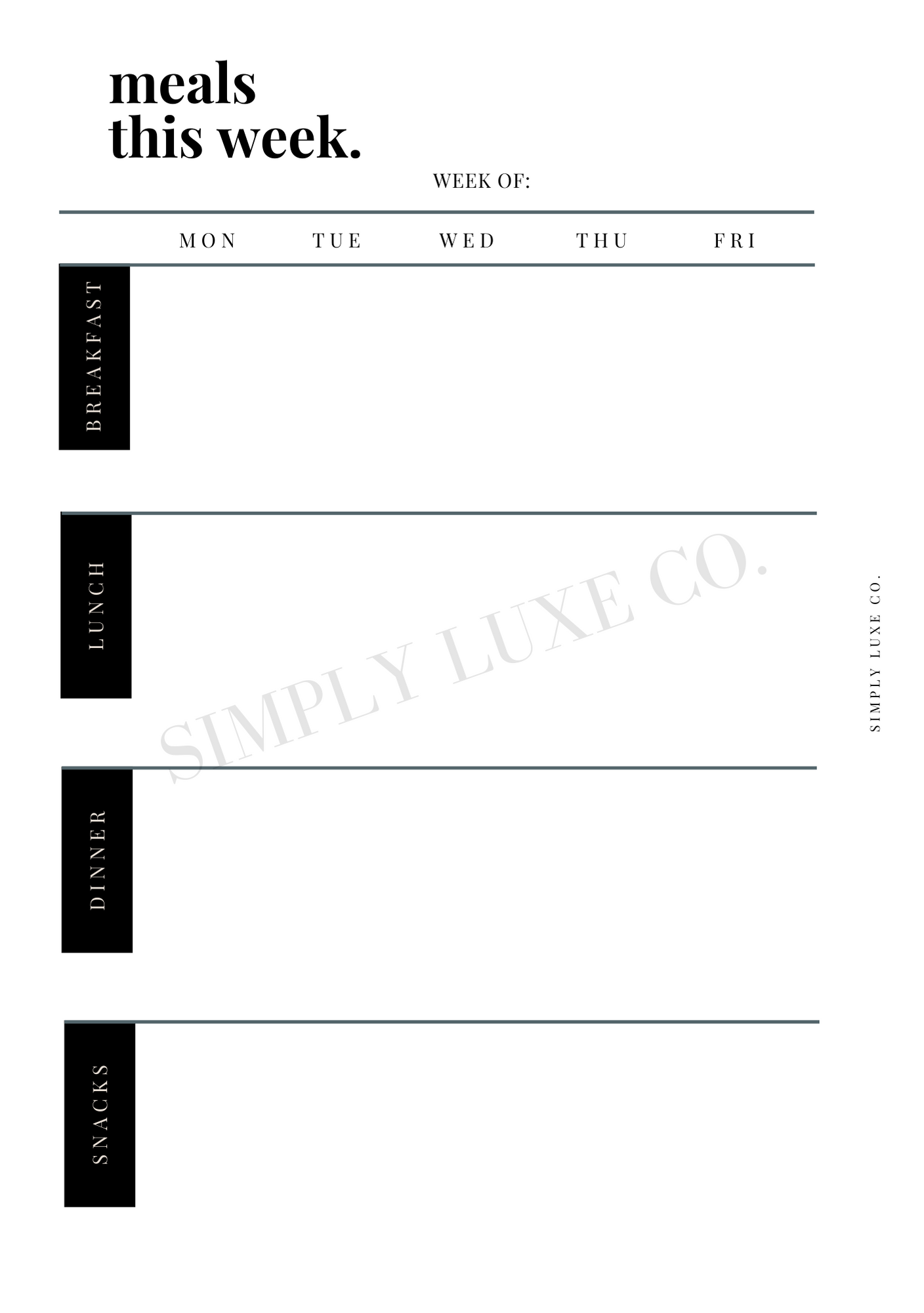 Weekly Meal Planning Printable Inserts - Available in 2 colors