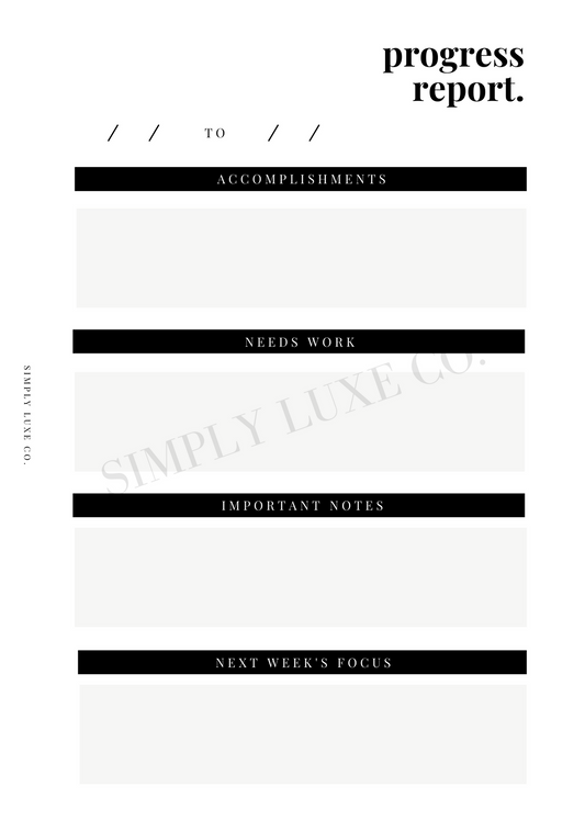 Progress Report Printable Inserts - Available in 2 colors