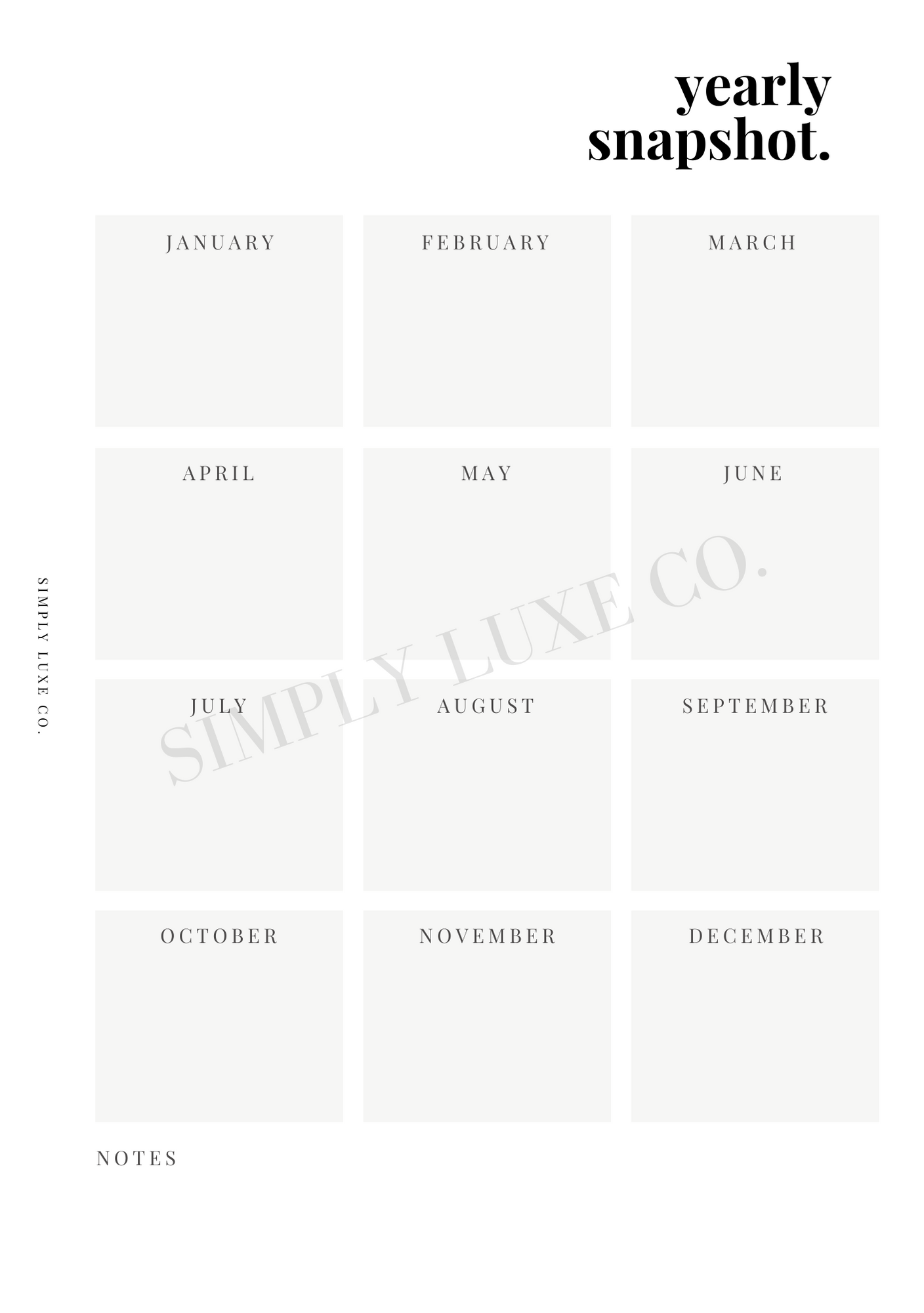 Yearly Snapshot Printable Inserts - Available in 2 colors