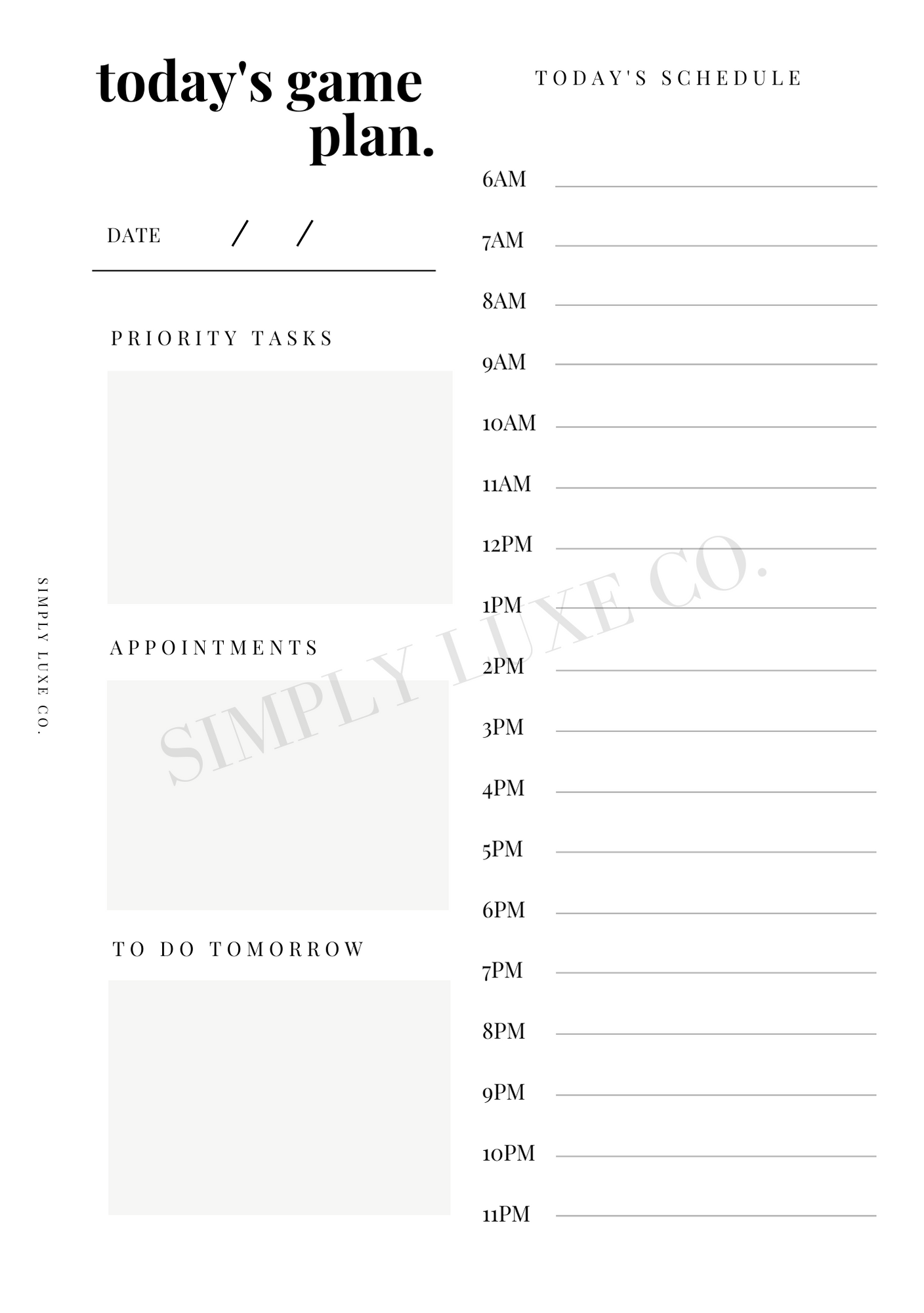 Today's Game Plan Printable Inserts - Available in 2 colors