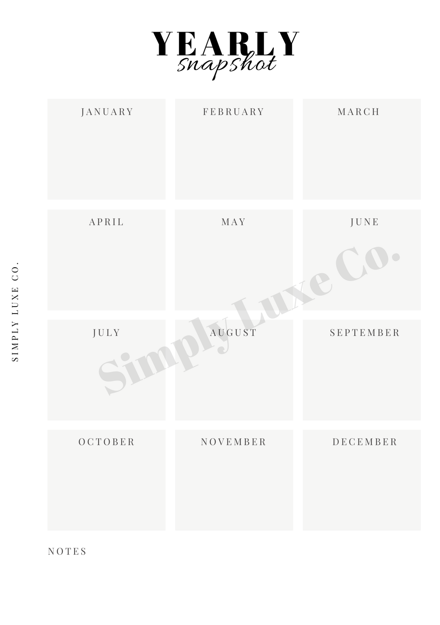 Yearly Snapshot Printable Insert - Available in 2 colors
