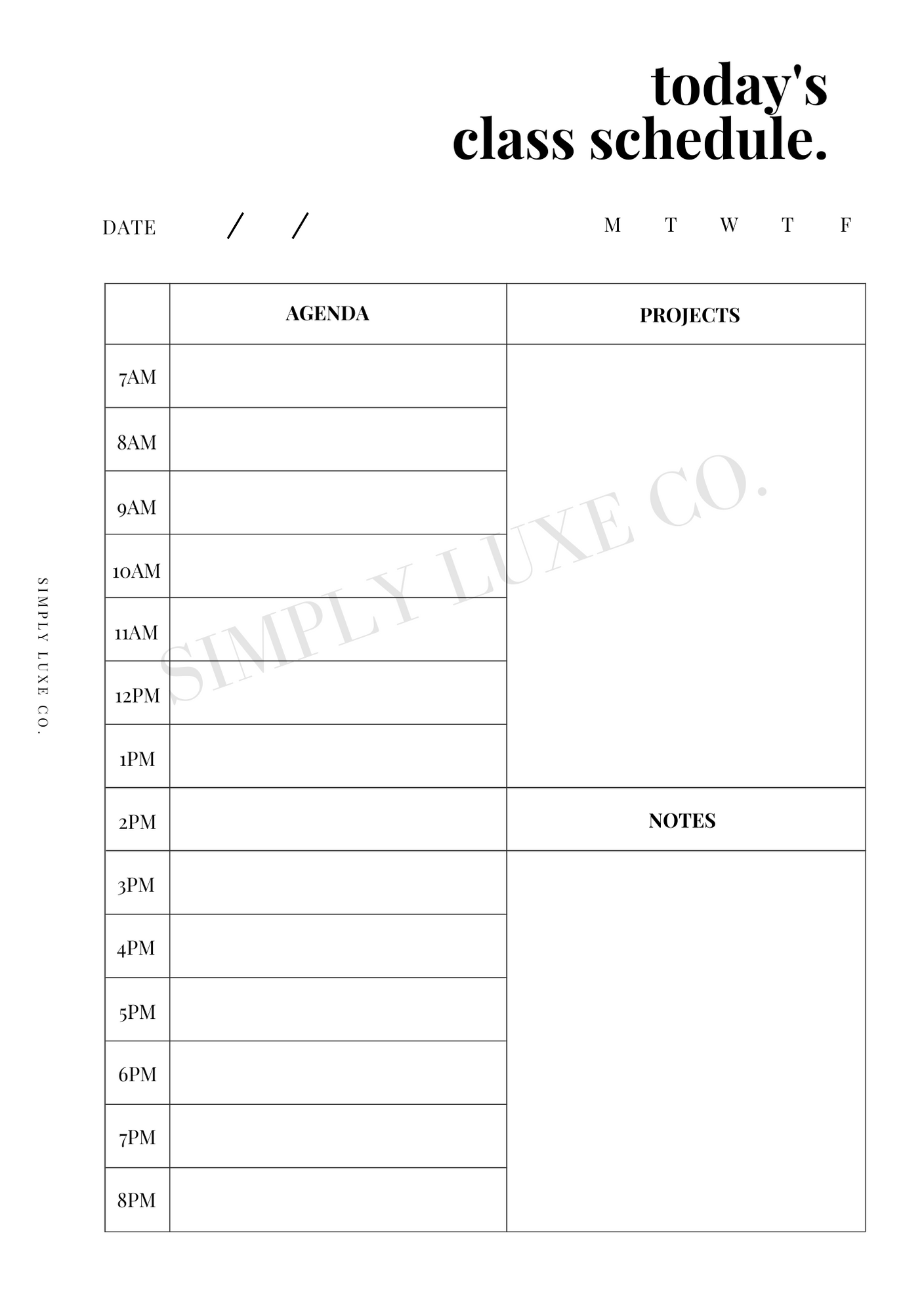 Today's Class Schedule Printable Inserts