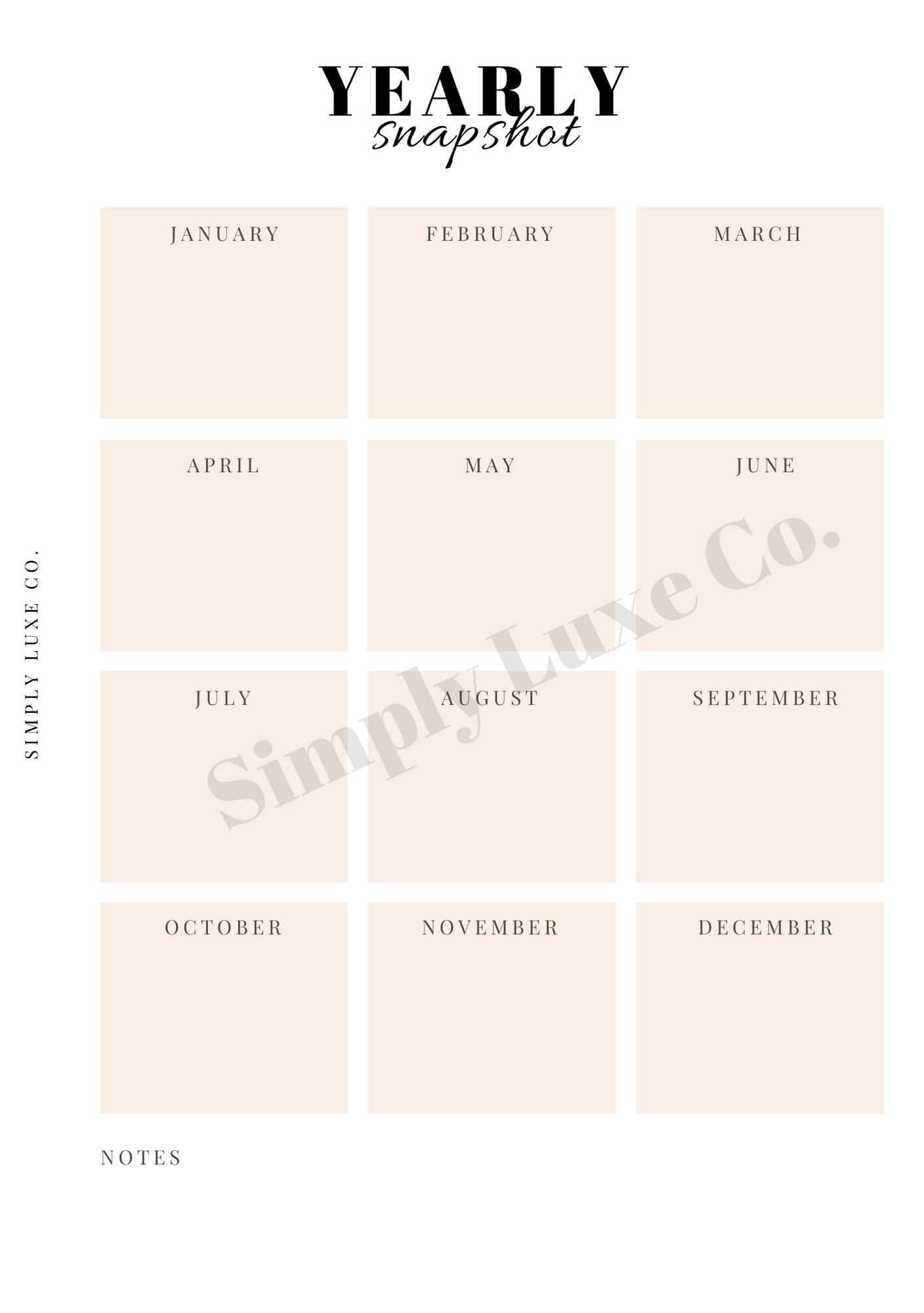 Yearly Snapshot Printable Insert - Available in 2 colors