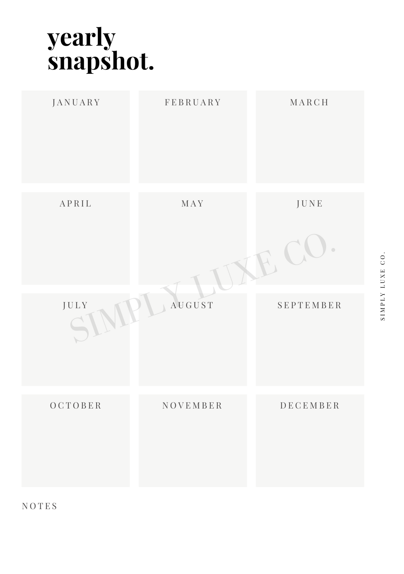 Yearly Snapshot Printable Inserts - Available in 2 colors