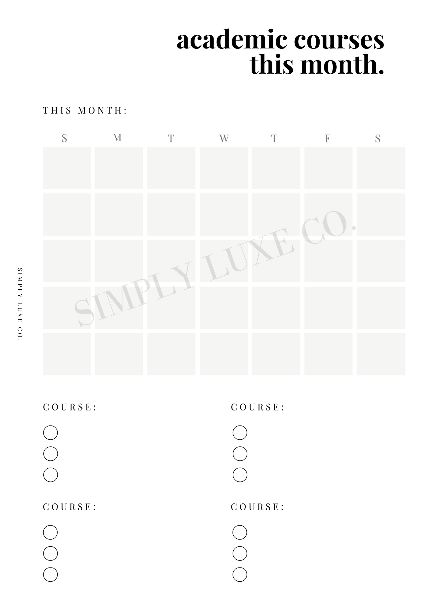 Monthly Academic Course Tracker Printable Inserts โ melanin on paper