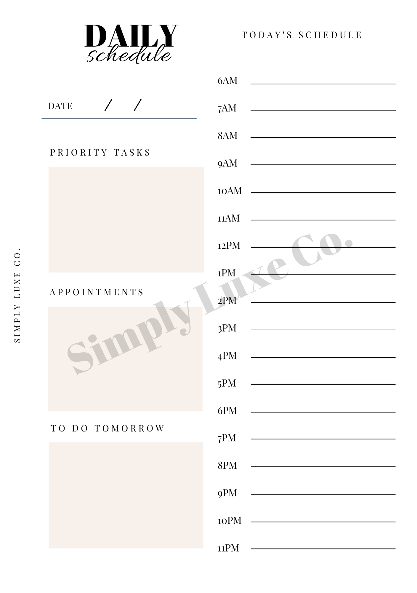 Daily Undated Schedule Printable