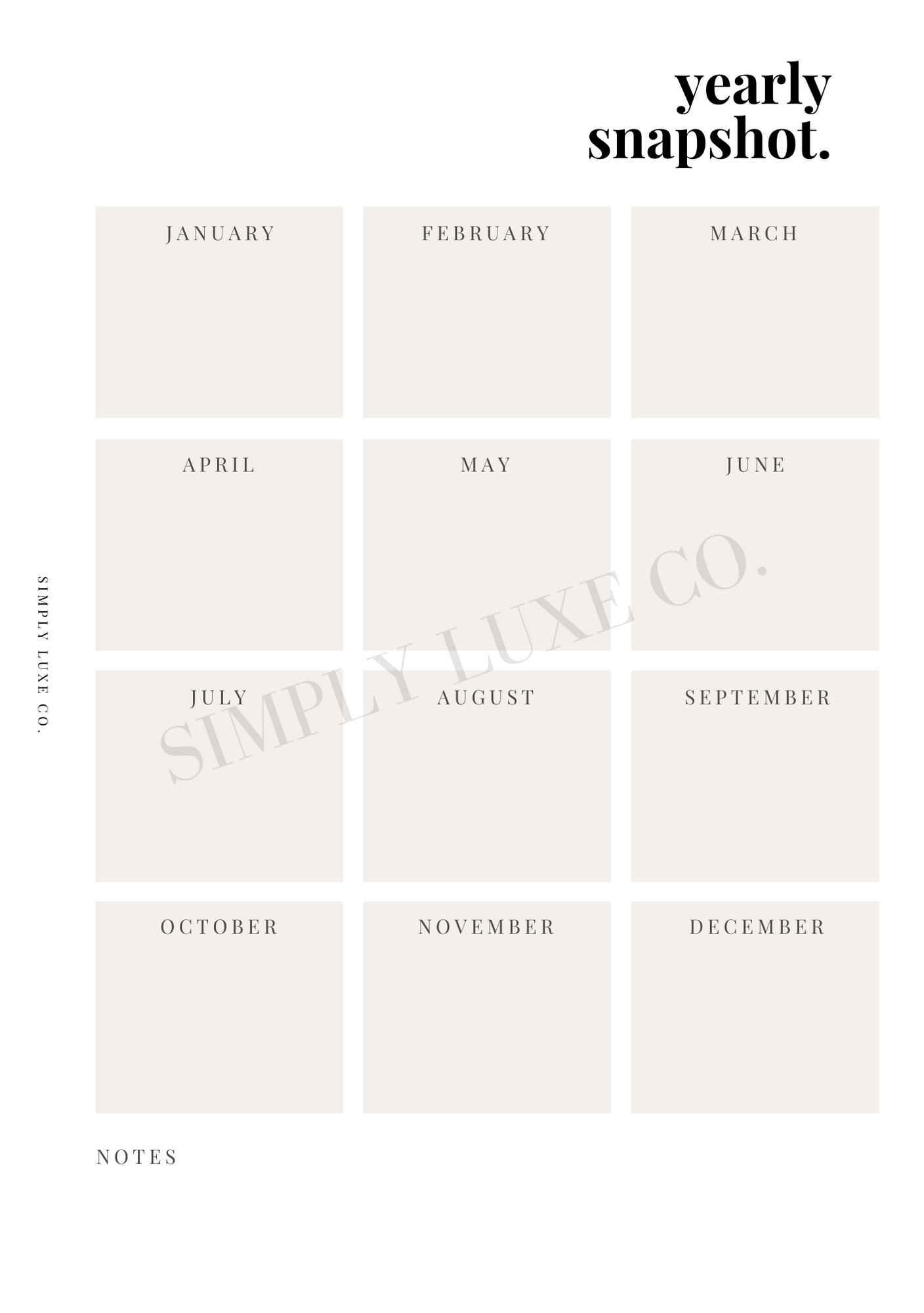Yearly Snapshot Printable Inserts - Available in 2 colors