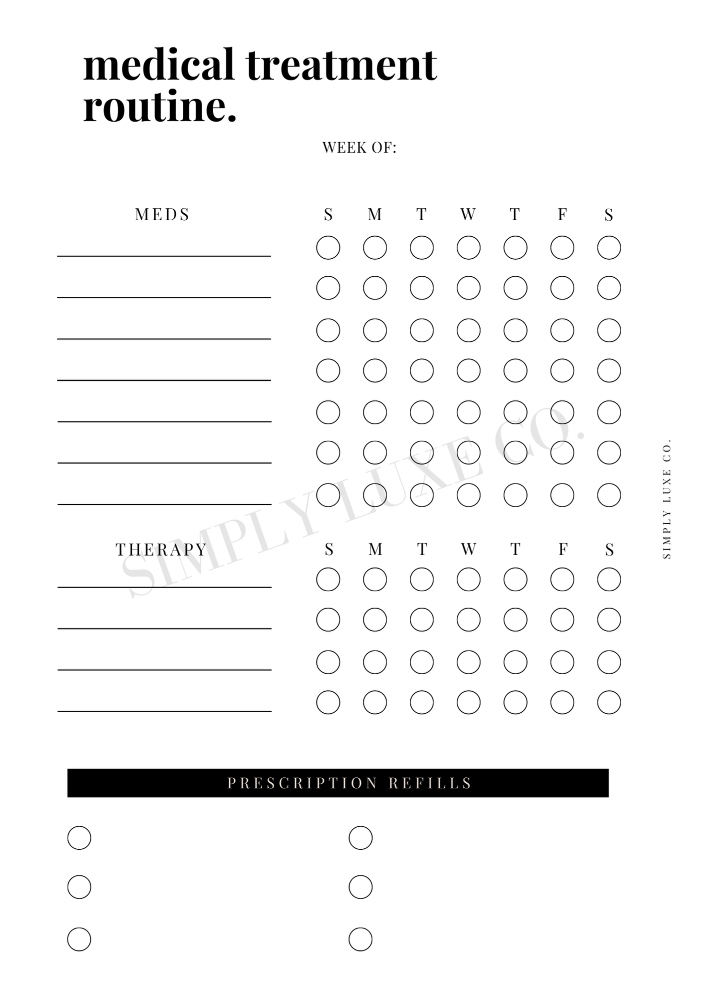 Medical Treatment Routine Printable Inserts