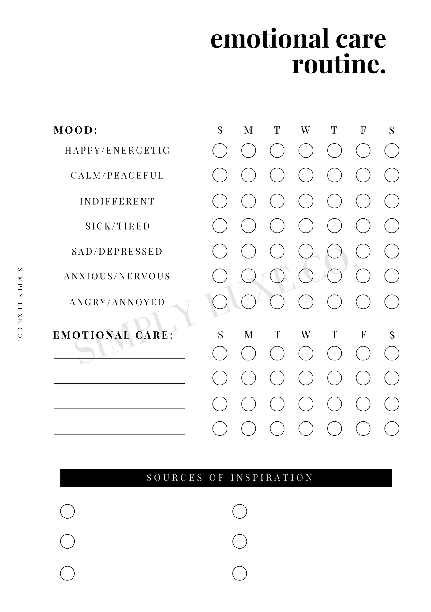Emotional Care Routine Printable Inserts