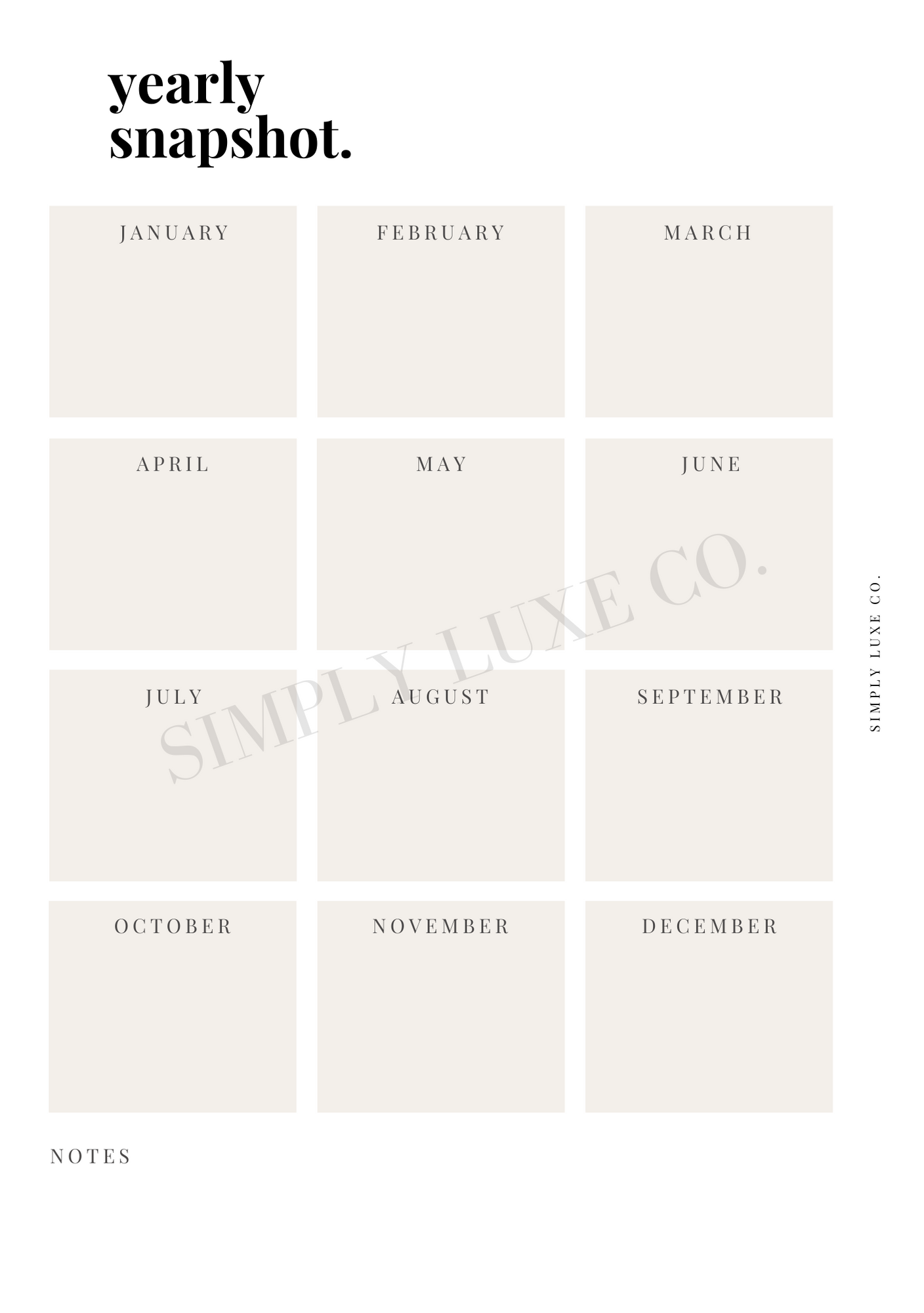 Yearly Snapshot Printable Inserts - Available in 2 colors