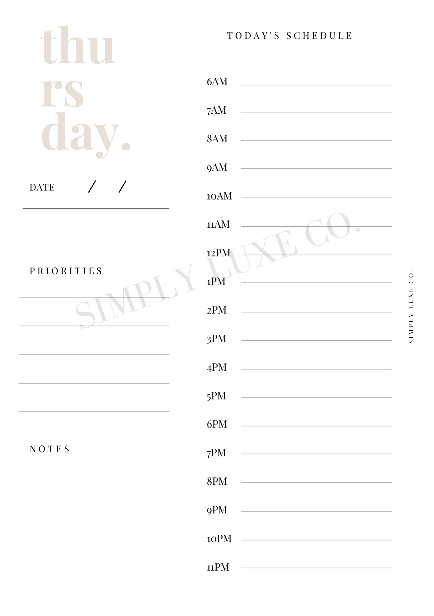 Undated Days Printable Insert Bundle - Monday thru Sunday w/ Weekly Overview - Available in 2 colors