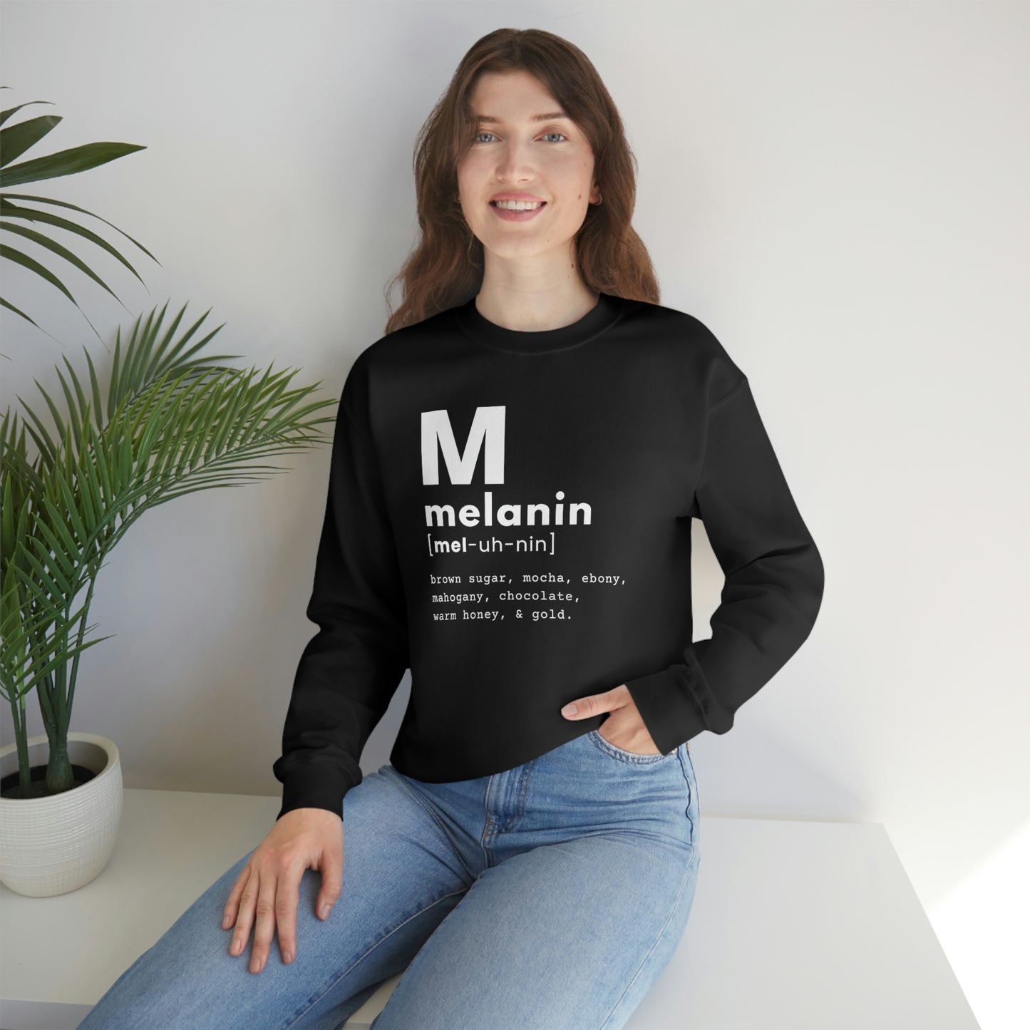 "melanin" Unisex Heavy Blend™ Crewneck Sweatshirt - Black & Navy Blue Available