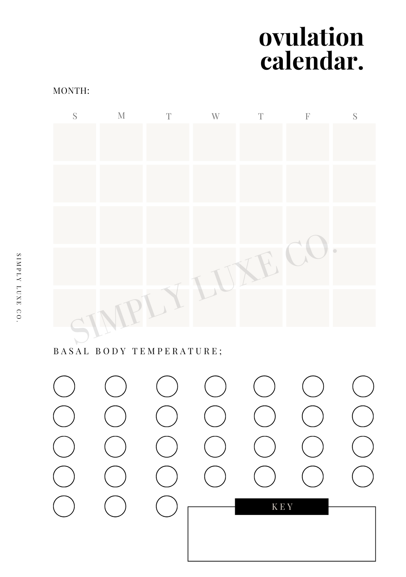 Ovulation Calendar Printable Inserts - Available in 2 colors