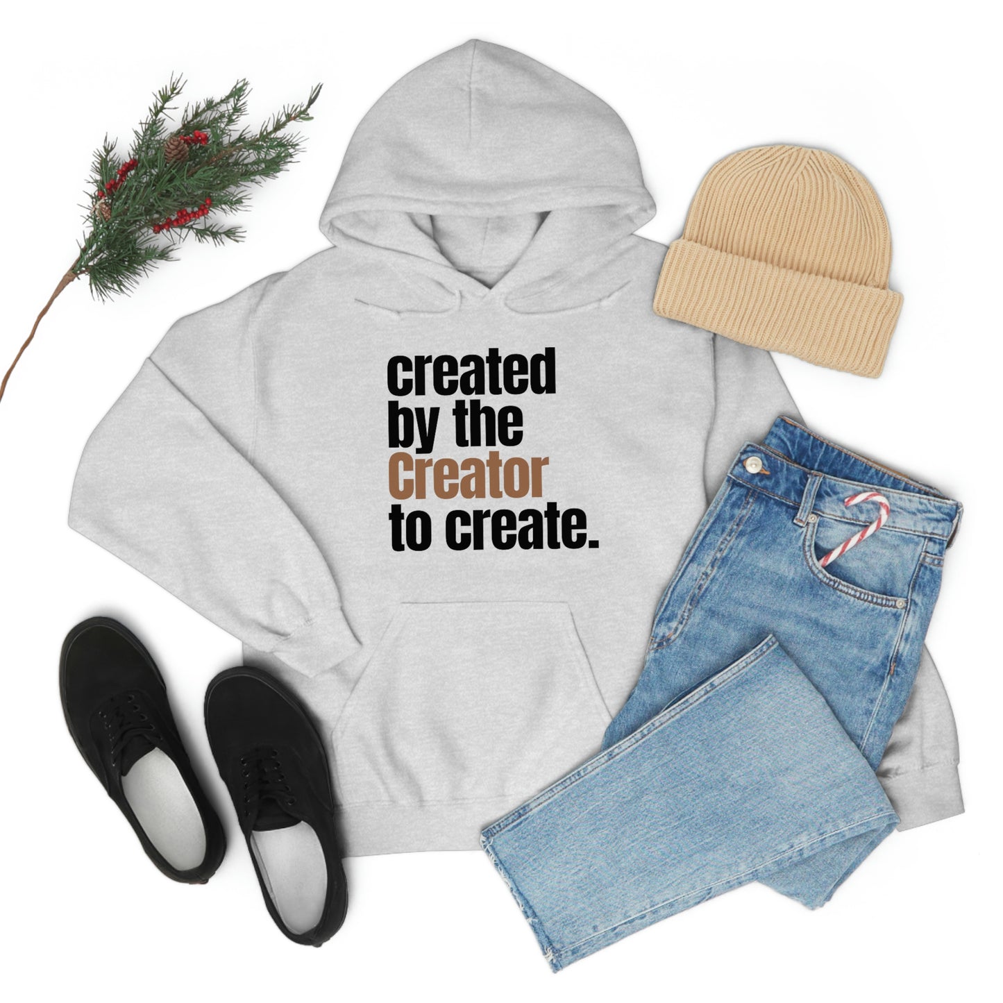 "created by the Creator..." Unisex Heavy Blend™ Hooded Sweatshirt - White, Sand, Gray, & Ash Available