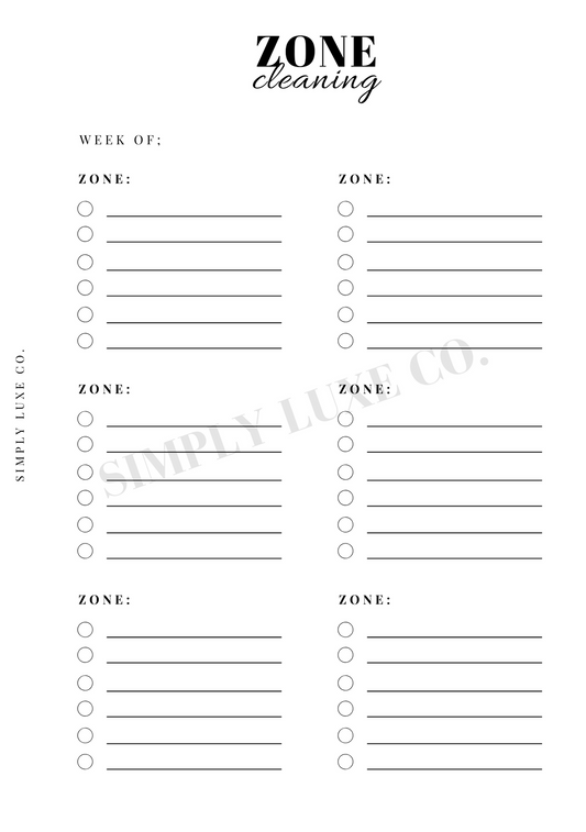 Zone Cleaning Printable