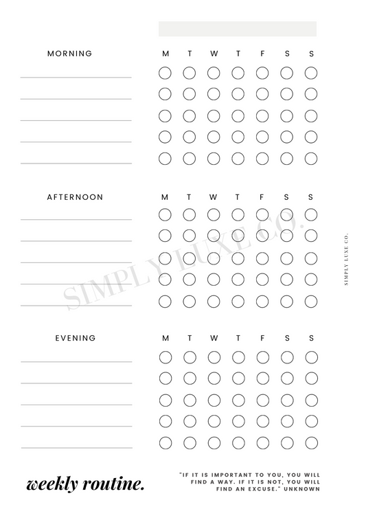 weekly routine "Editorial Edition" Printable Insert