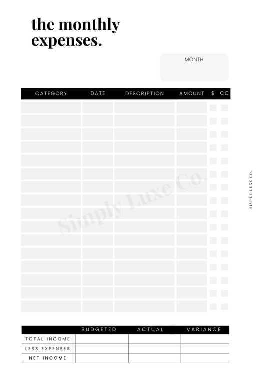The Monthly Expenses Printable Insert