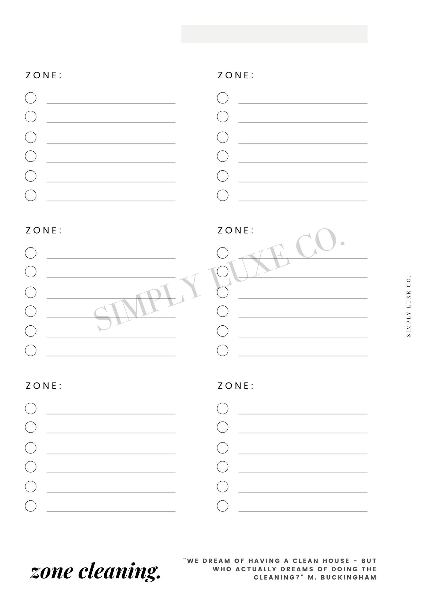 zone cleaning "Editorial Edition" Printable Insert